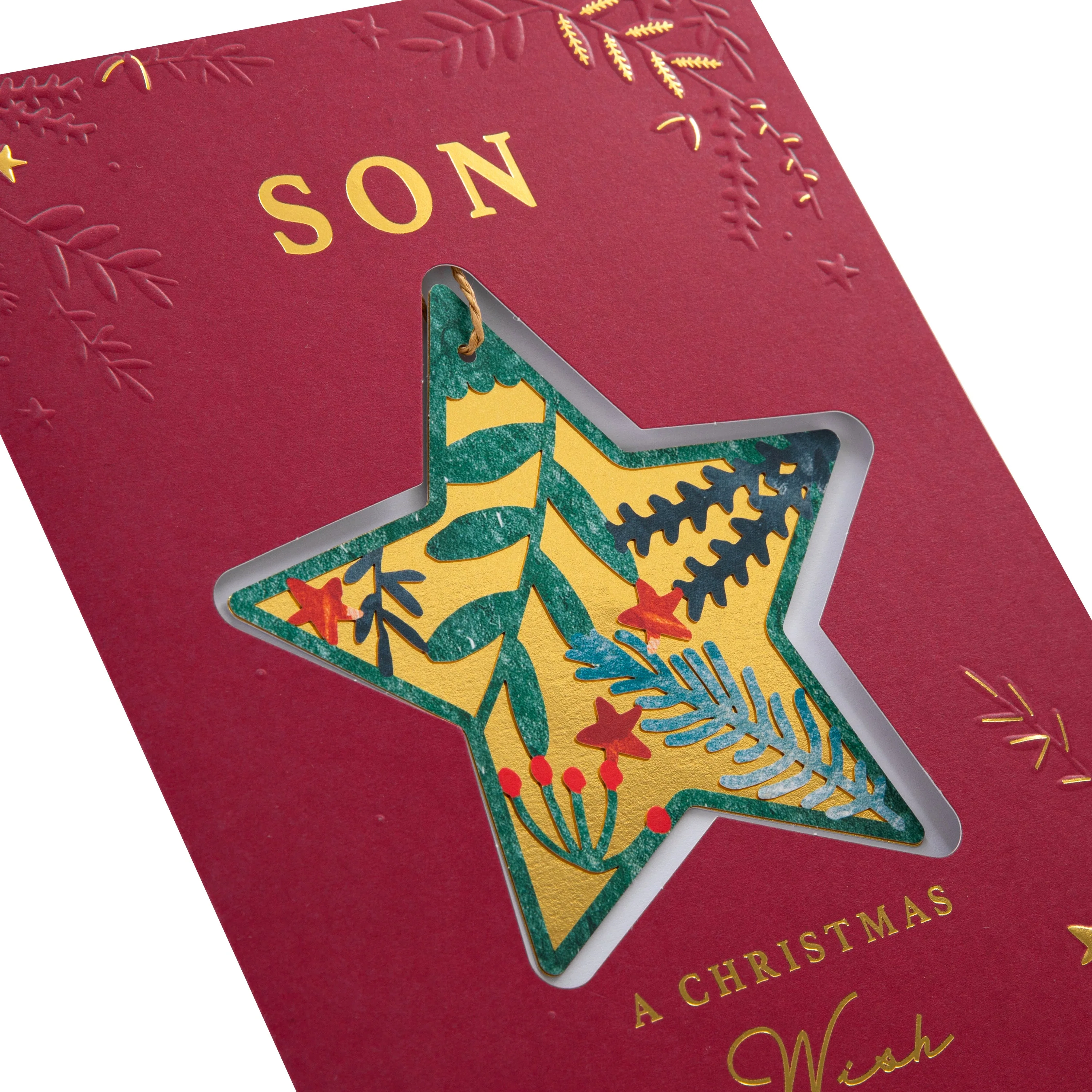 Christmas Card for Son - Traditional Foliage & Bauble Design with Keepsake - Image 6