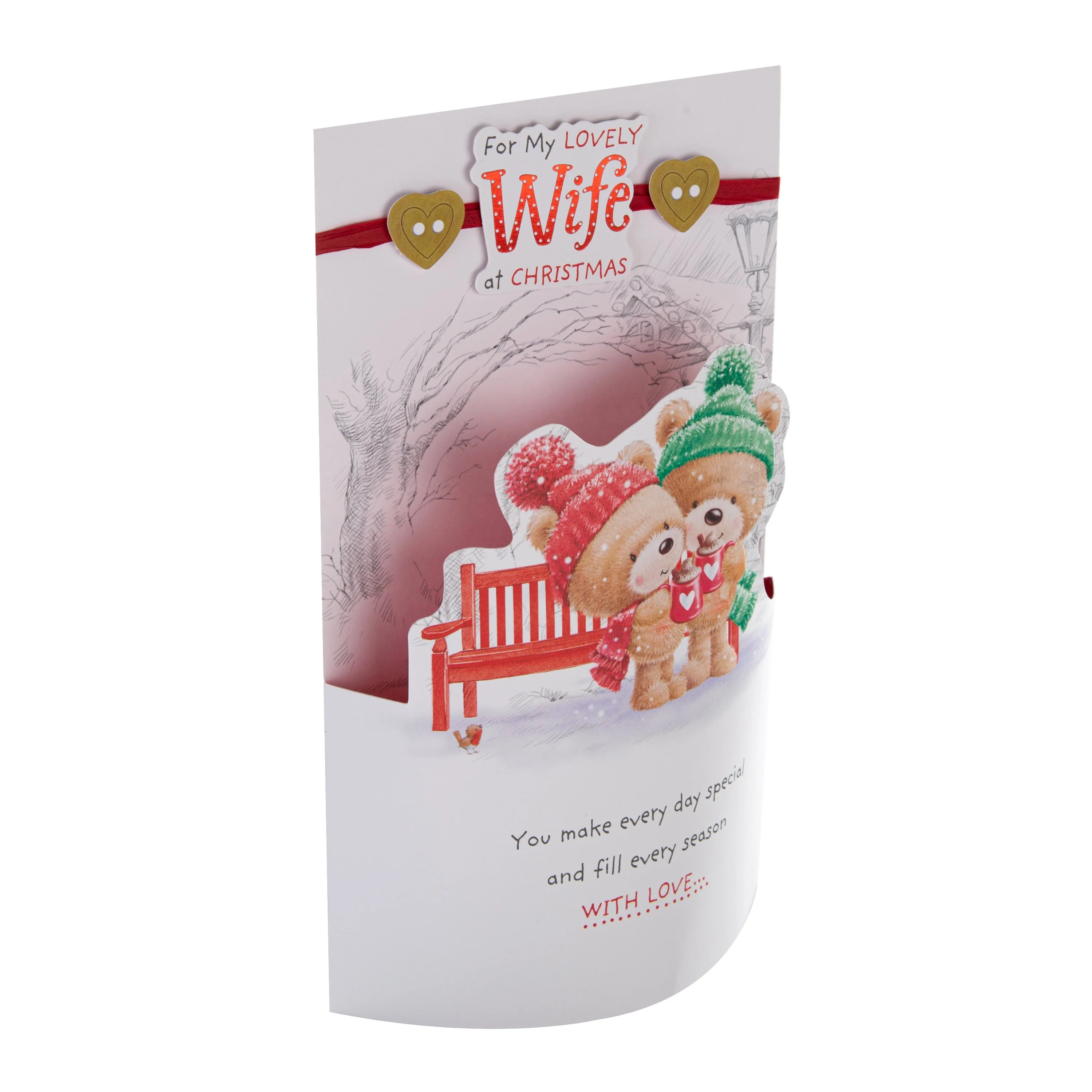 Christmas Card for Wife - Cute Heartfelt 3D Design with Red Foil - Image 2