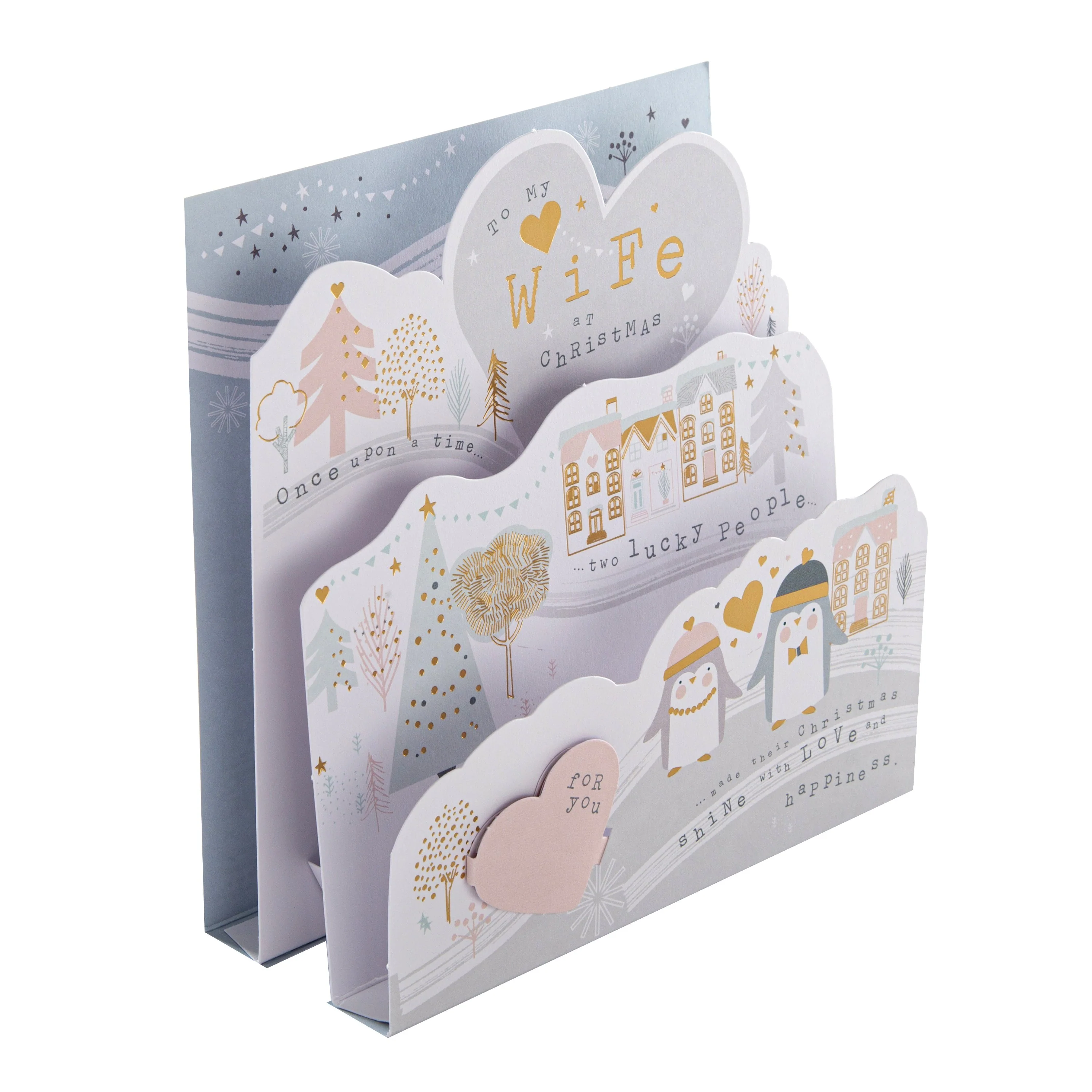 Christmas Card for Wife - Cute Snow 3D Design with Gold Foil - Image 2
