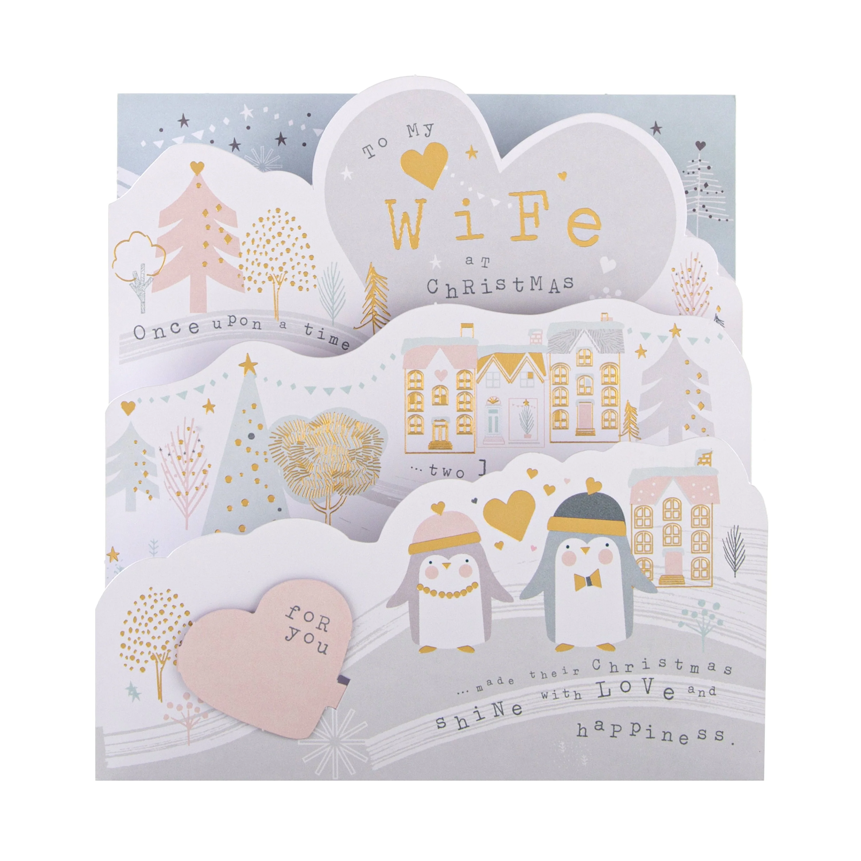Christmas Card for Wife - Cute Snow 3D Design with Gold Foil - Image 4