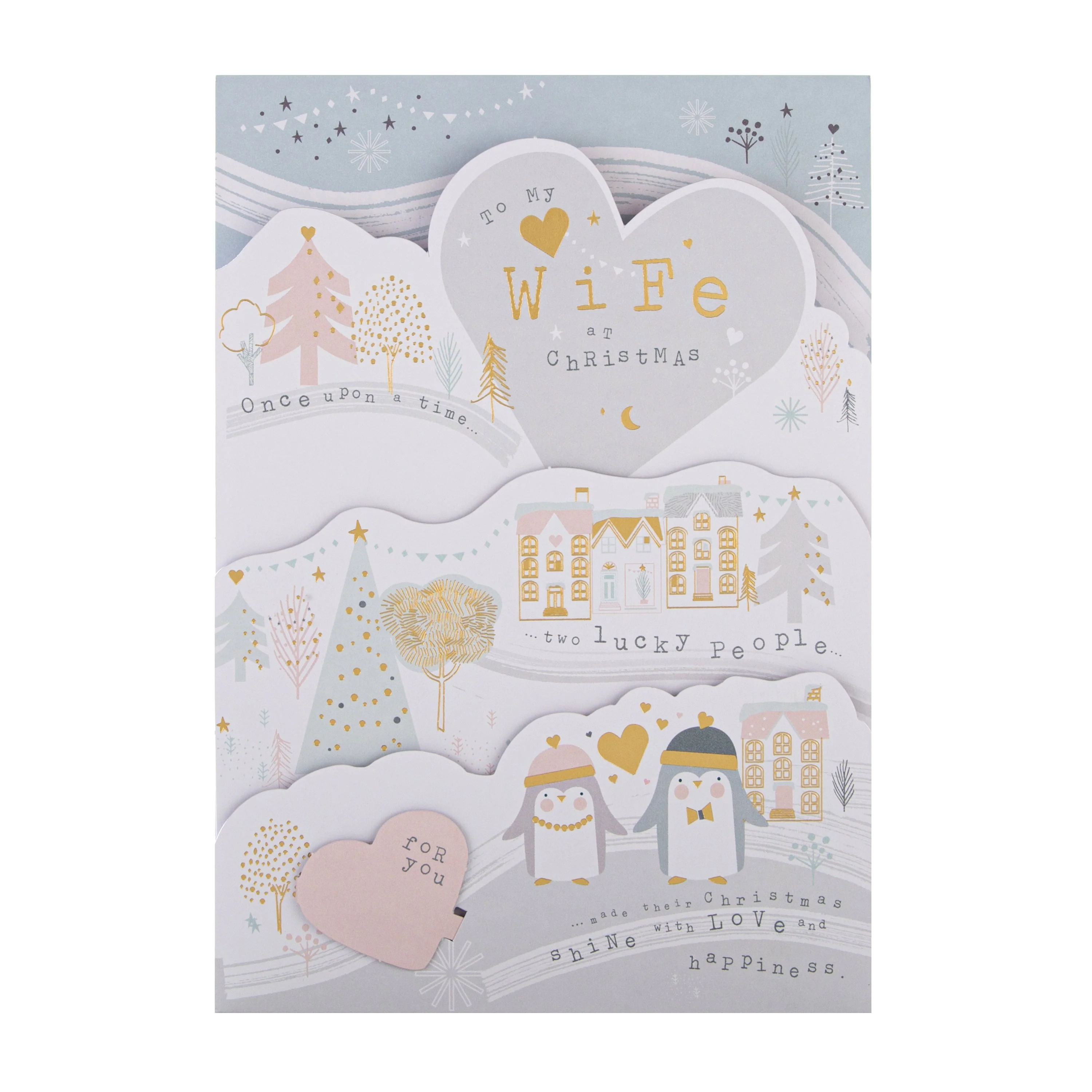 Christmas Card for Wife - Cute Snow 3D Design with Gold Foil - Image 5