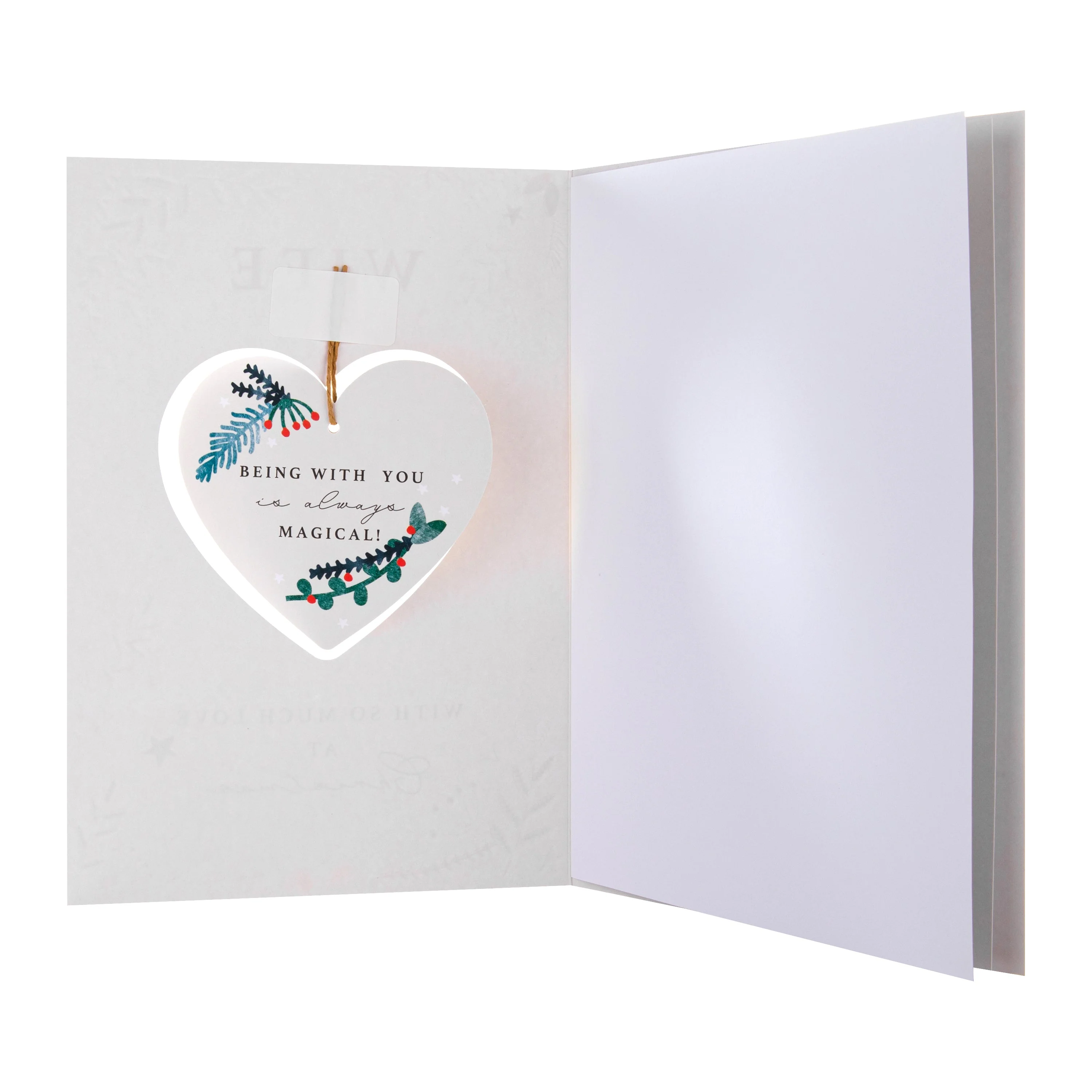 Christmas Card for Wife - Traditional Foliage & Bauble Design with Keepsake - Image 2