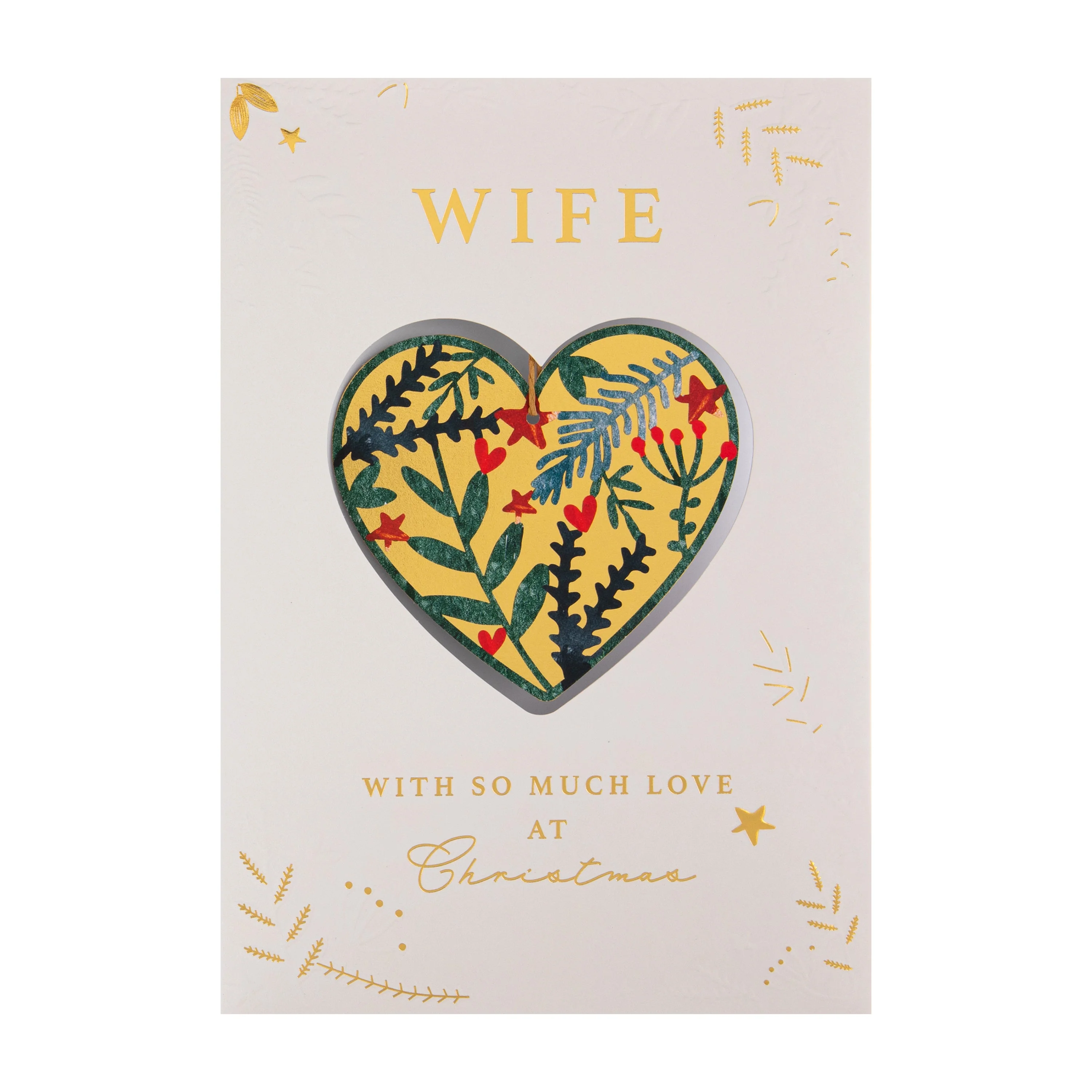 Christmas Card for Wife - Traditional Foliage & Bauble Design with Keepsake - Image 5