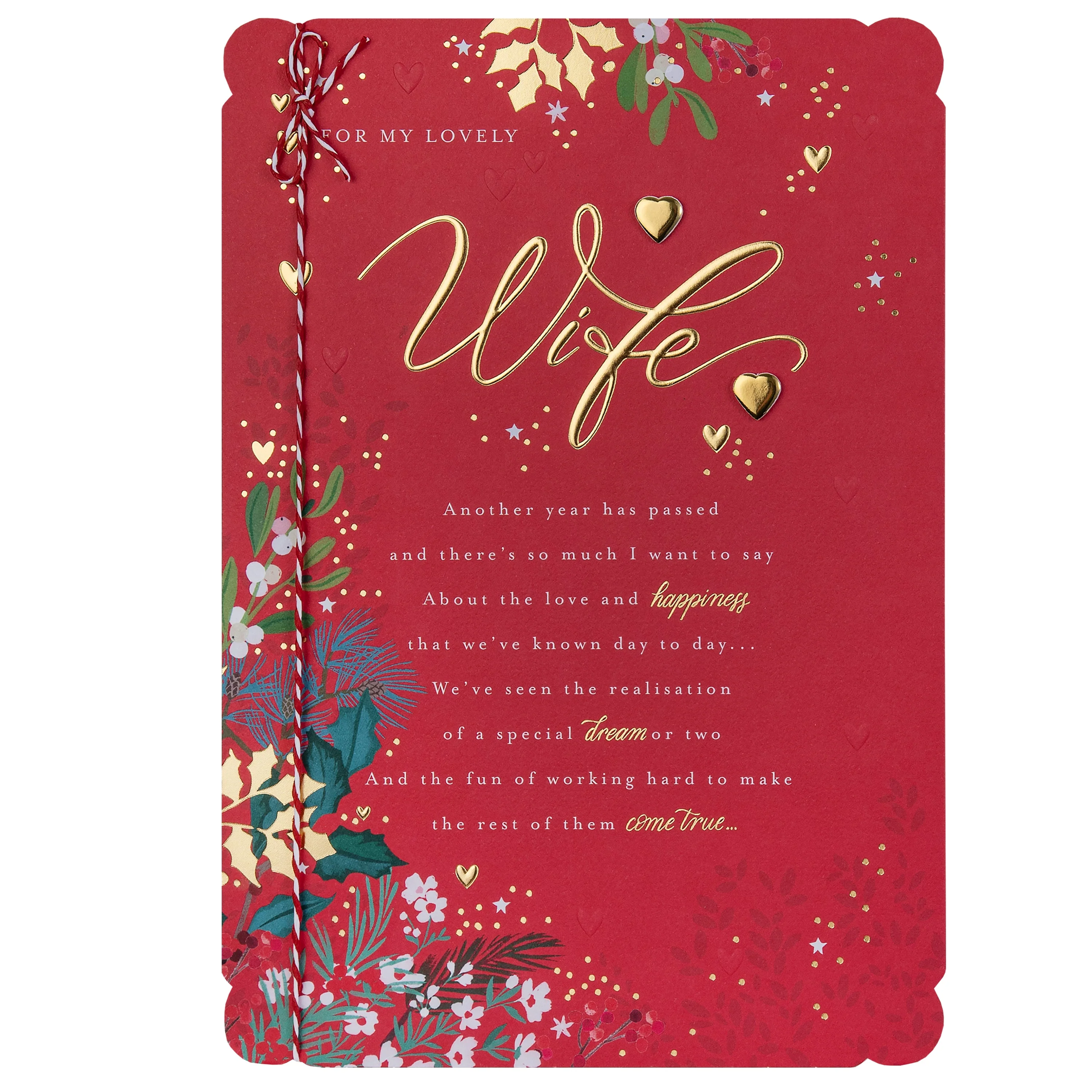 Christmas Card for Wife - Traditional Winter Florals Design - Image 12