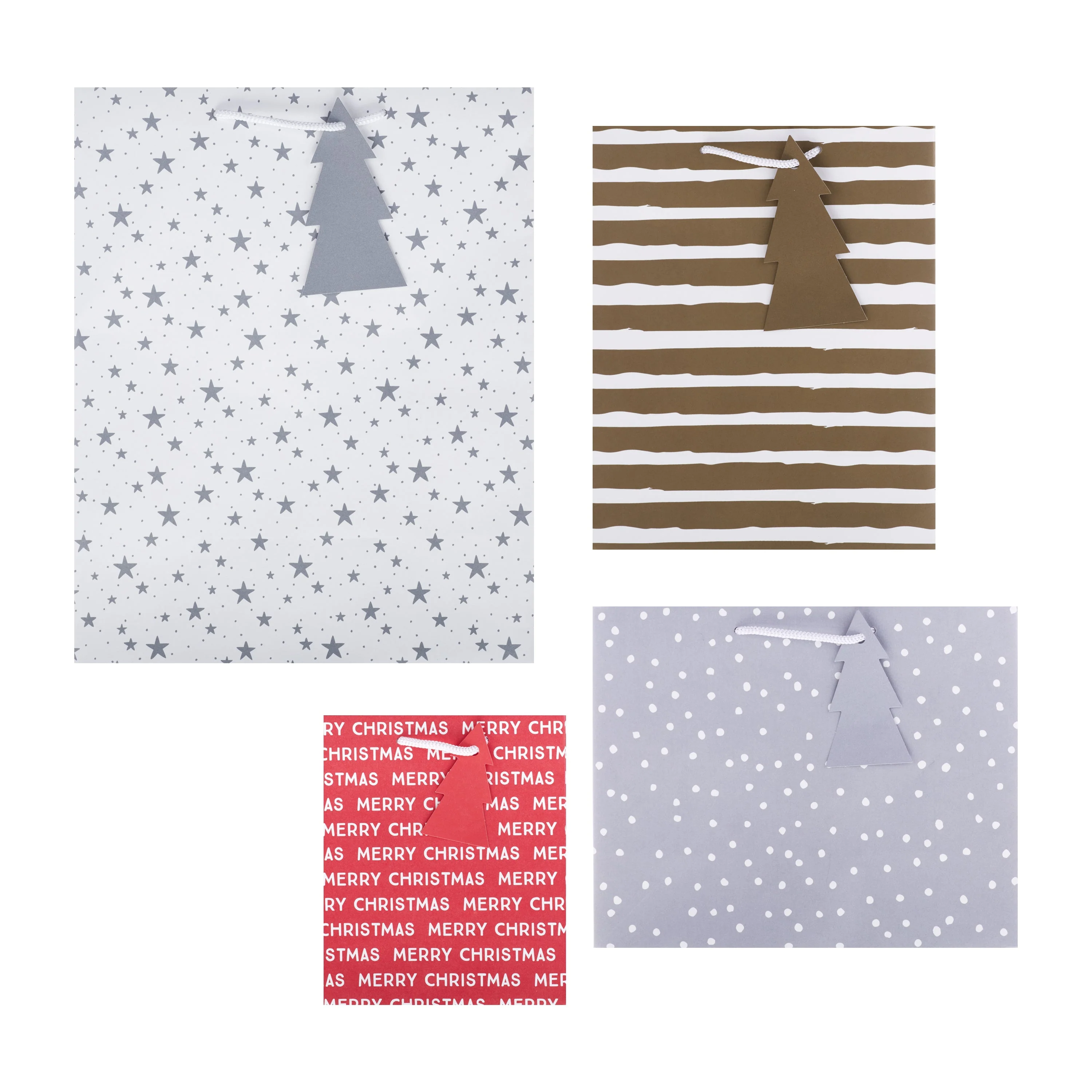 Christmas Gift Bag Bundle - 4 Bags in 4 Festive Designs - White, Gold Silver and Red - Image 3