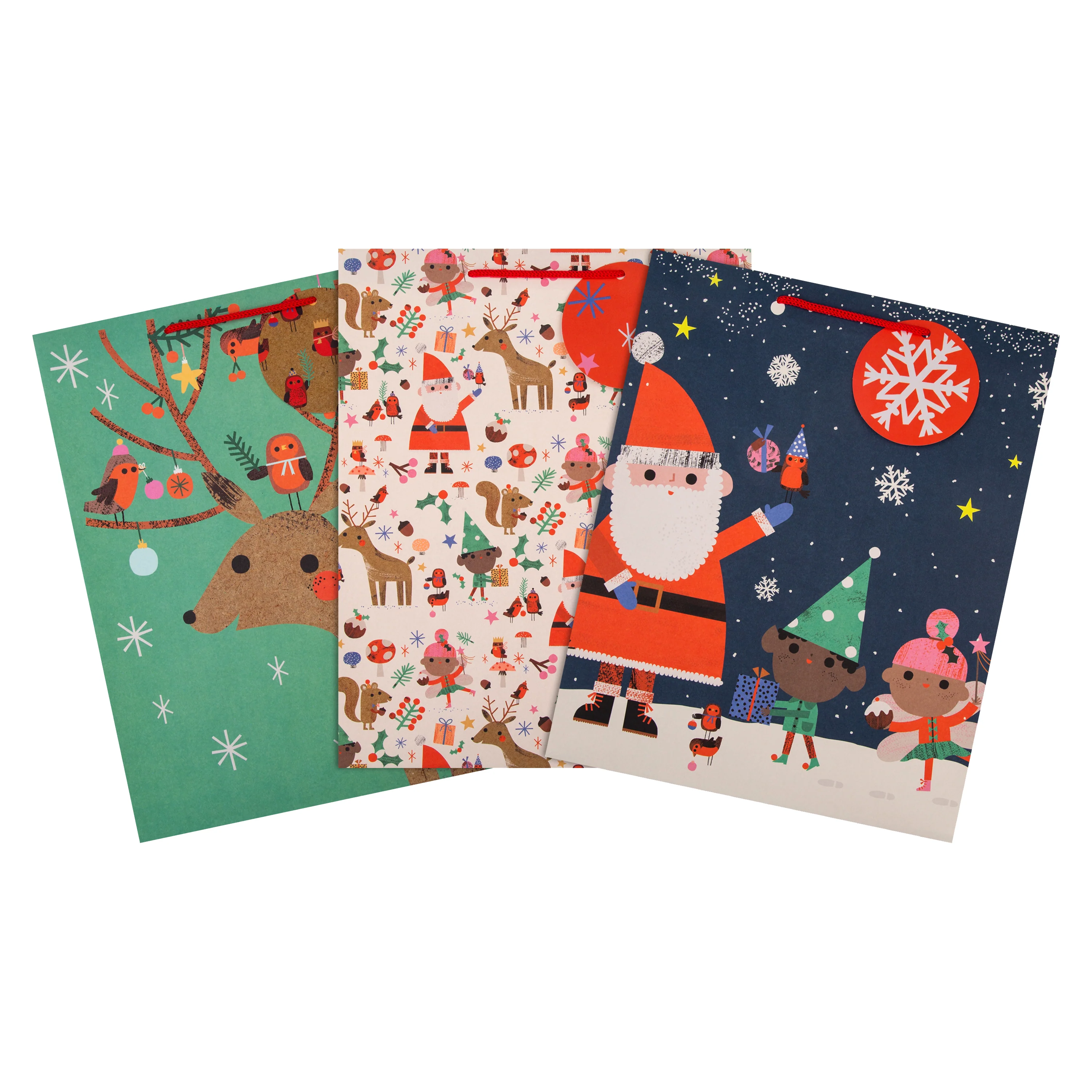 Christmas Gift Bags - Pack of 3 in 3 Festive Santa & Reindeer Designs - Image 3