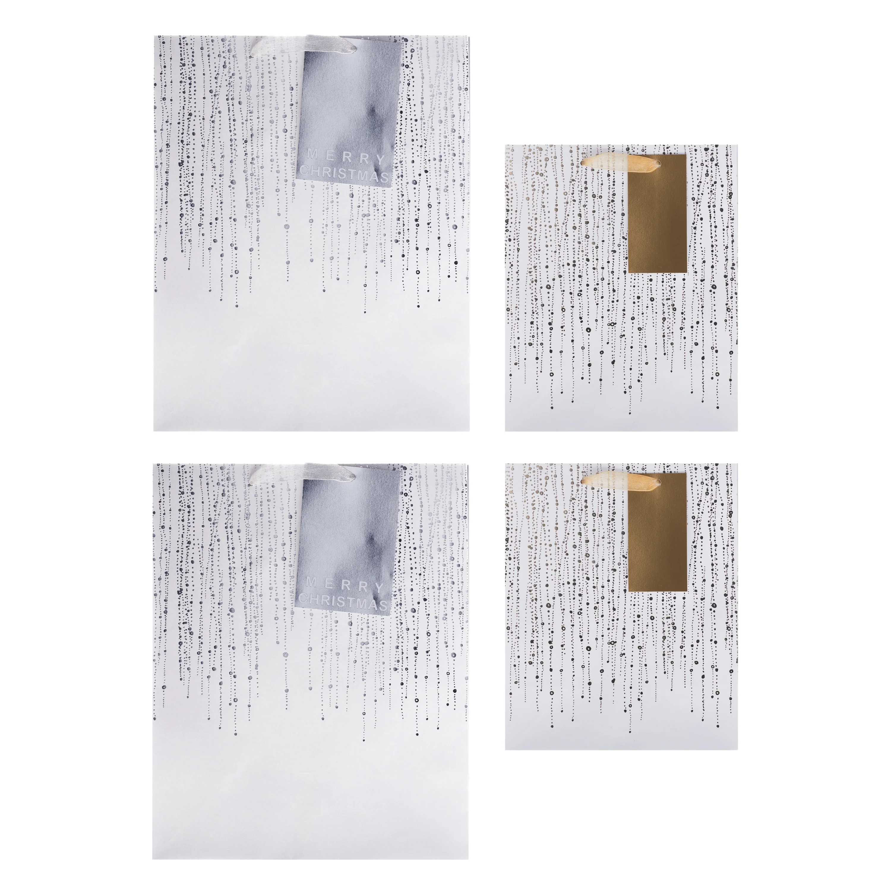 Christmas Gift Bags - Pack of 4 in 2 Silver & Gold Designs - Image 3