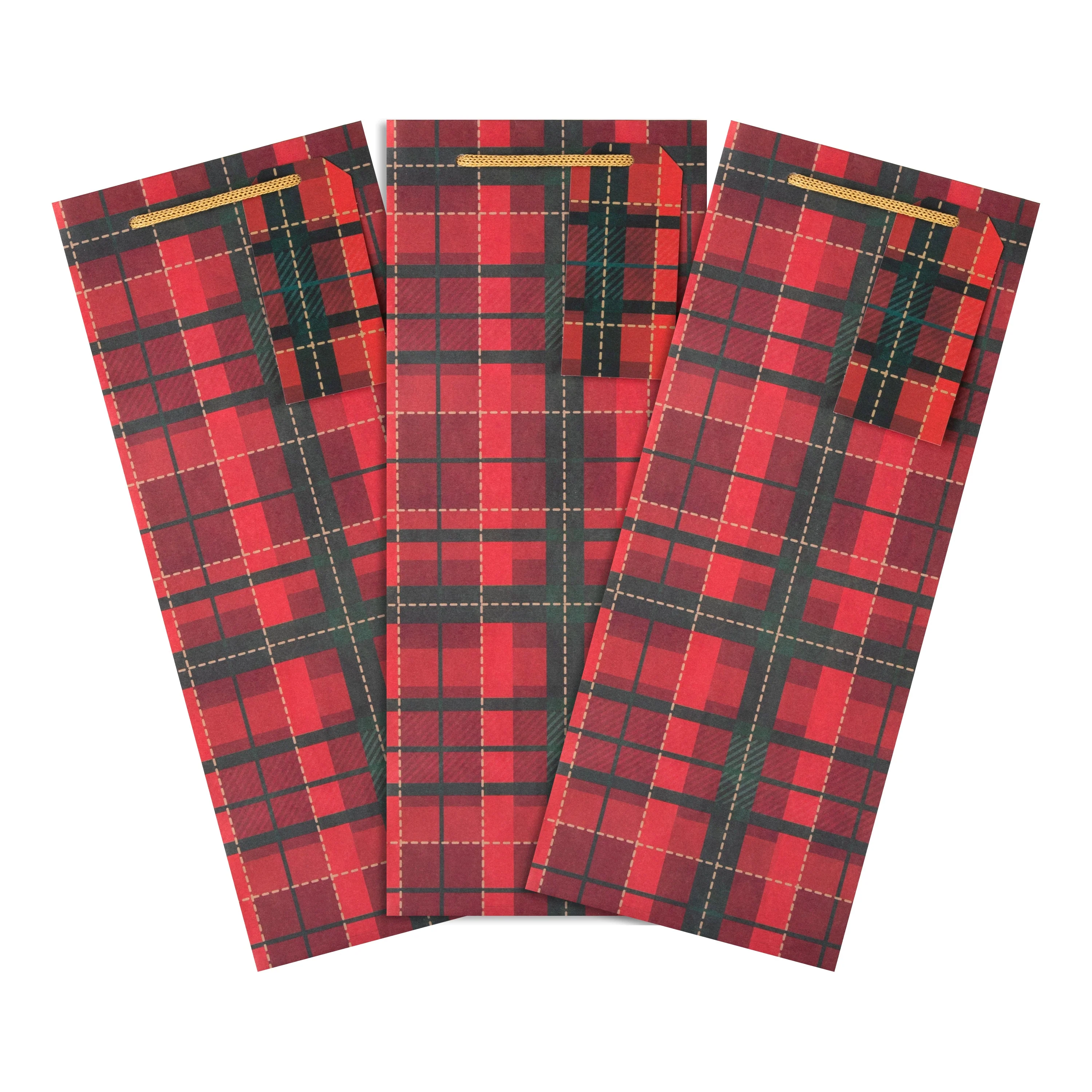 Christmas Gift Bottle Bags - Pack of 3 Tartan Designs - Image 2