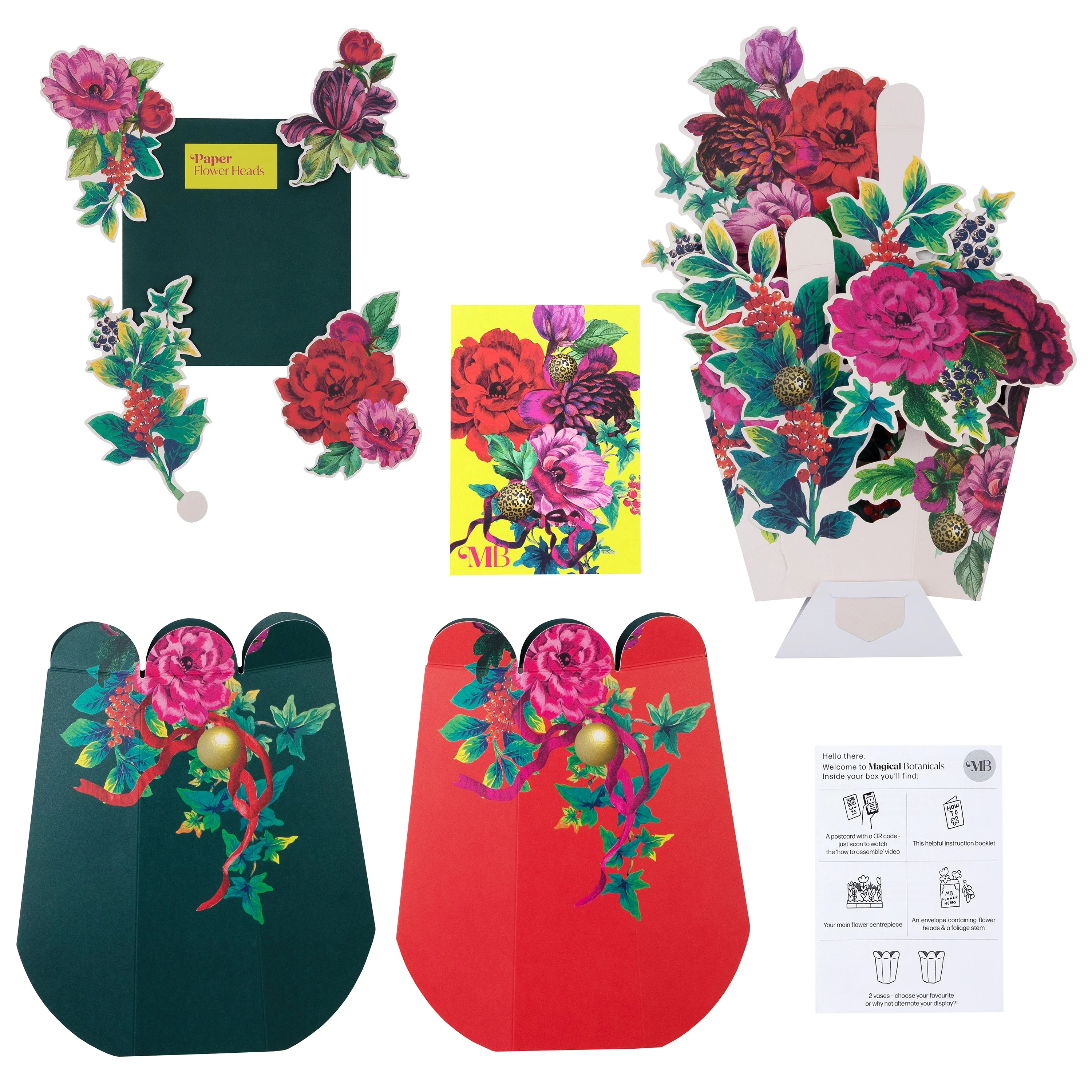 Christmas Magical Botanicals Letterbox Flowers - 3D Pop Up Red & Pink Paper Gift - Image 3