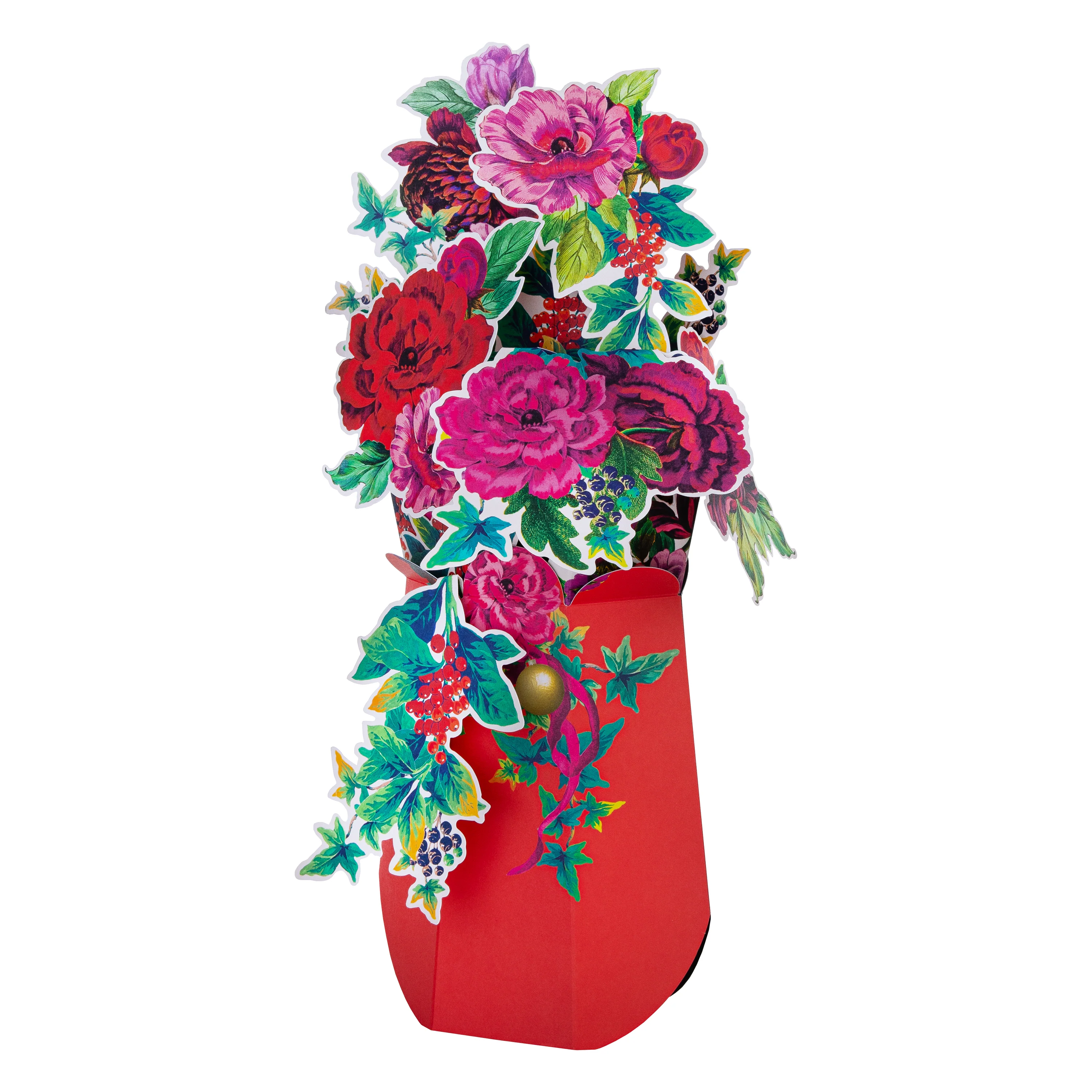 Christmas Magical Botanicals Letterbox Flowers - 3D Pop Up Red & Pink Paper Gift - Image 4