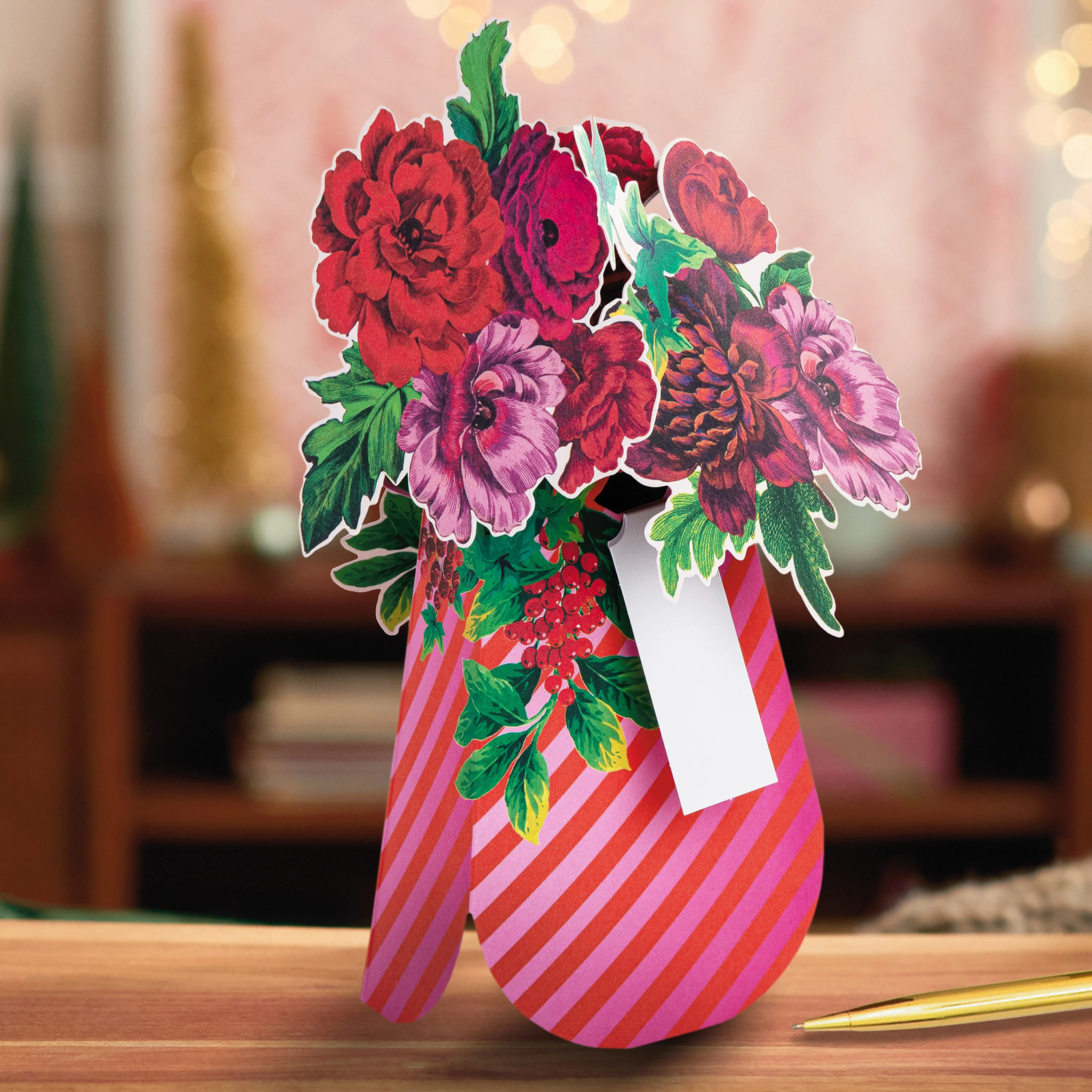 Christmas Magical Botanicals Paper Flowers 'Wonders' - 3D Pop Up Pink Vase - Image 2