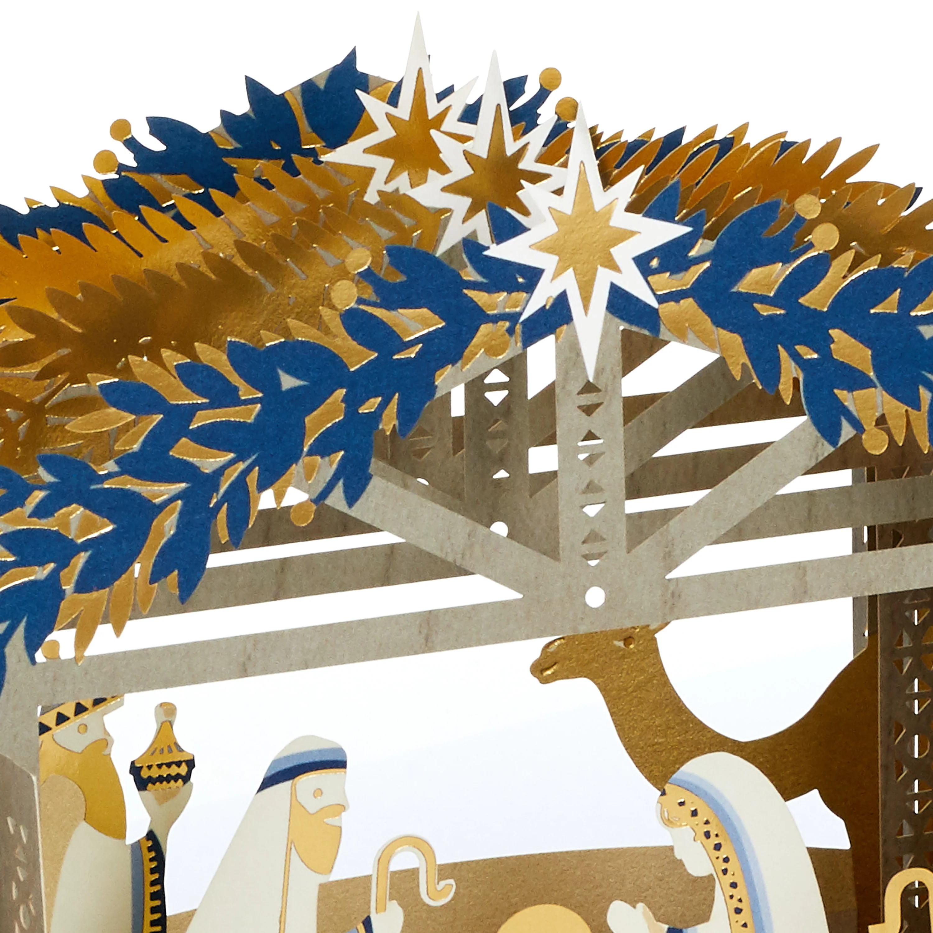 Christmas Paper Wonder Card - 3D & Pop Up Gold & Navy Nativity Scene Design - Image 3