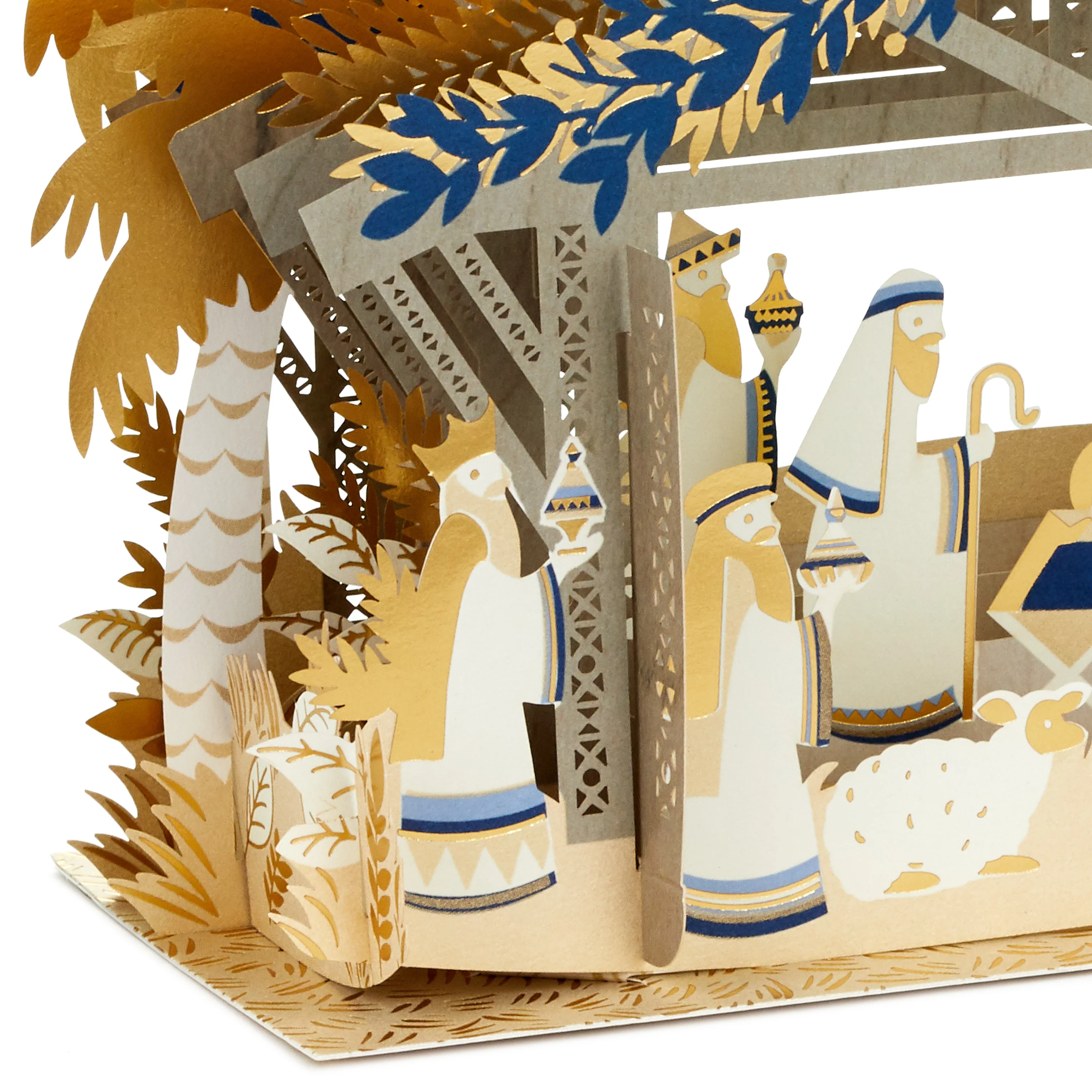 Christmas Paper Wonder Card - 3D & Pop Up Gold & Navy Nativity Scene Design - Image 4