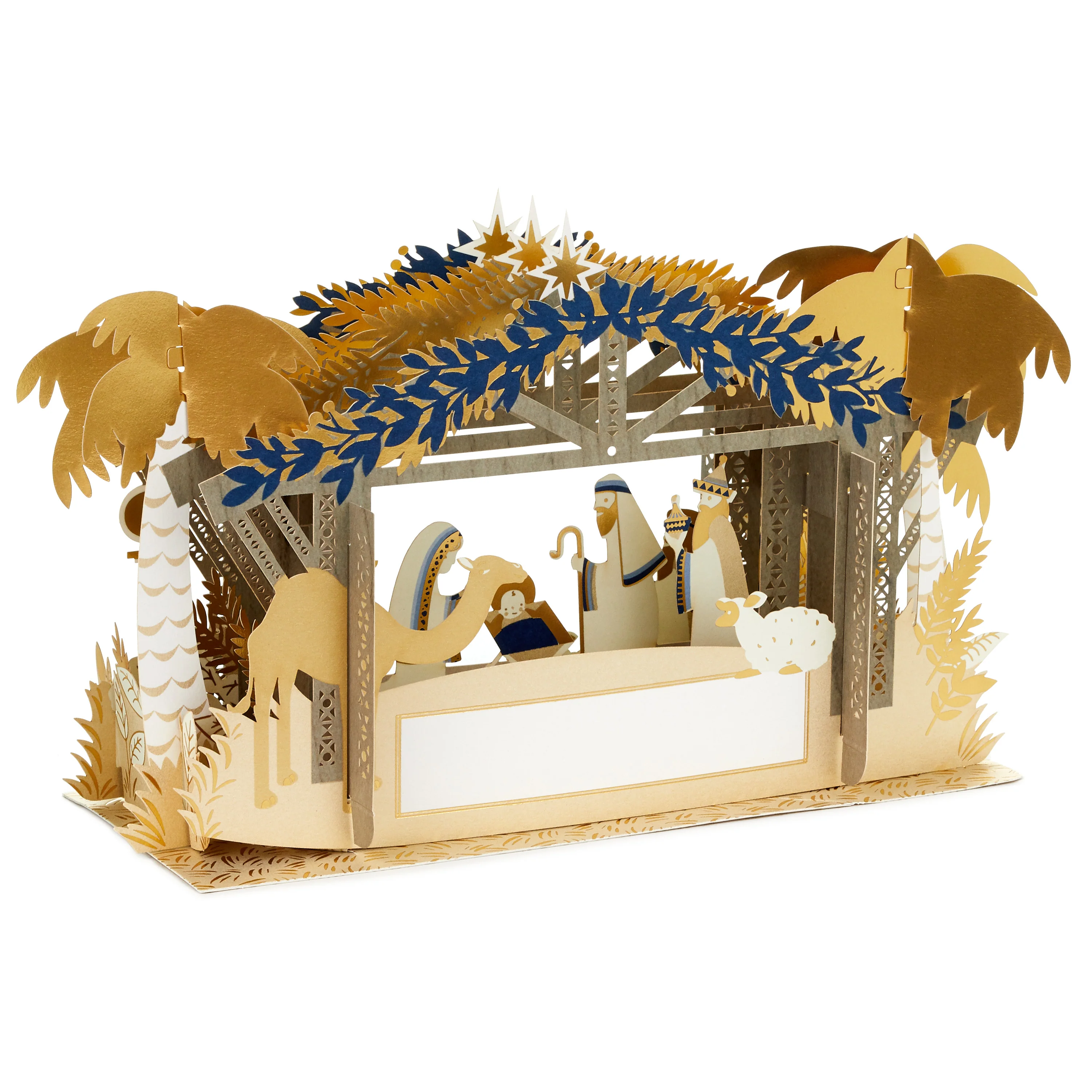 Christmas Paper Wonder Card - 3D & Pop Up Gold & Navy Nativity Scene Design - Image 6
