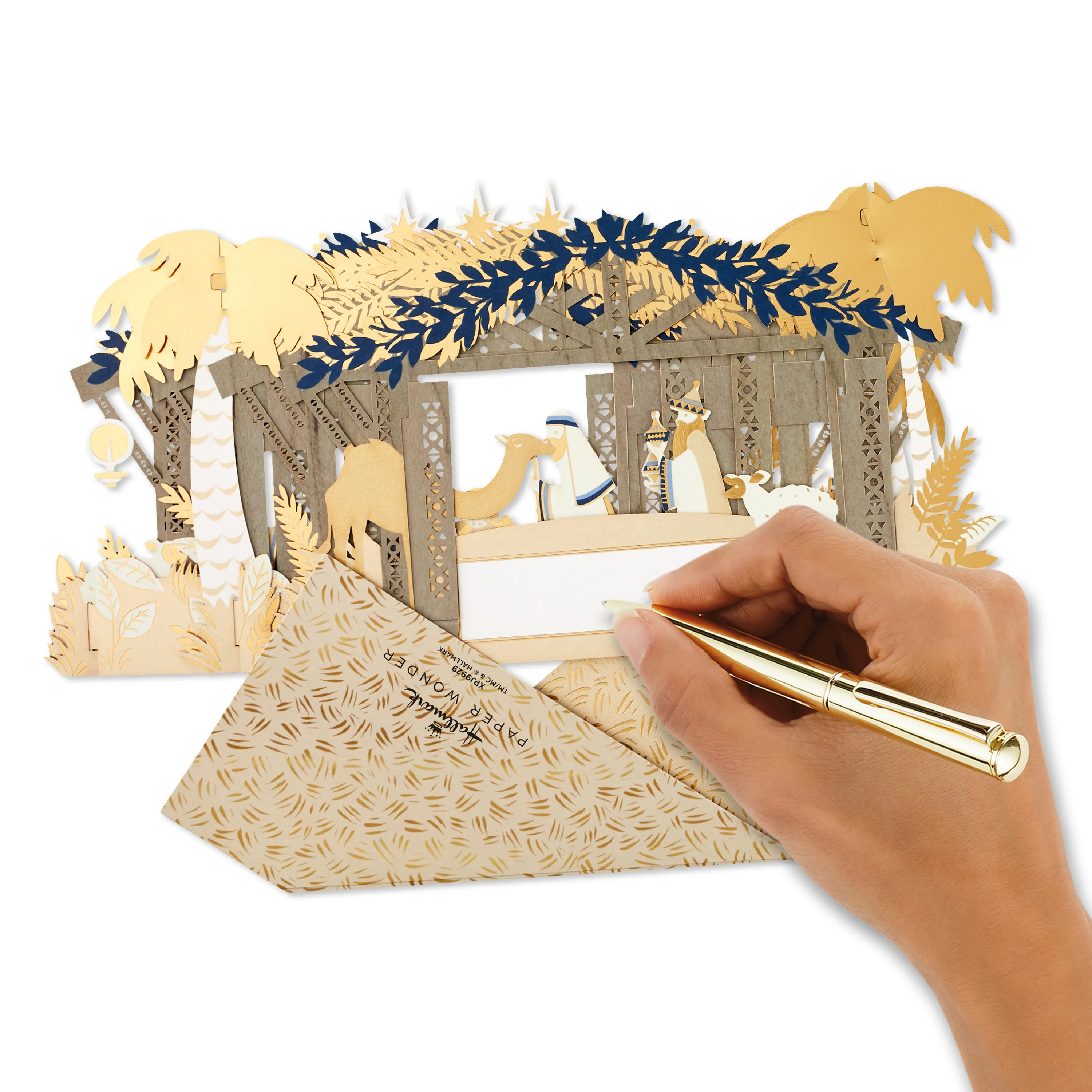 Christmas Paper Wonder Card - 3D & Pop Up Gold & Navy Nativity Scene Design - Image 7
