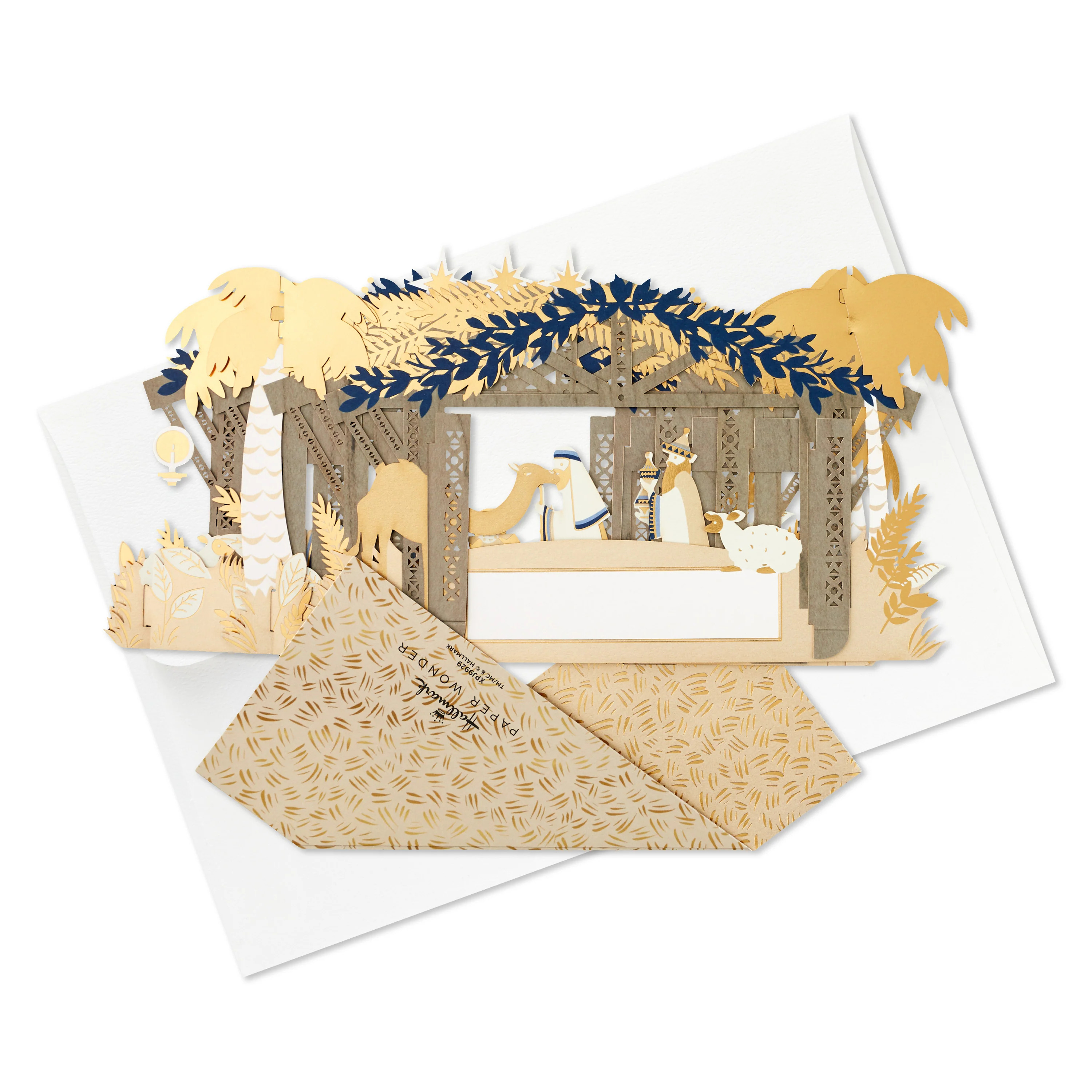 Christmas Paper Wonder Card - 3D & Pop Up Gold & Navy Nativity Scene Design - Image 8