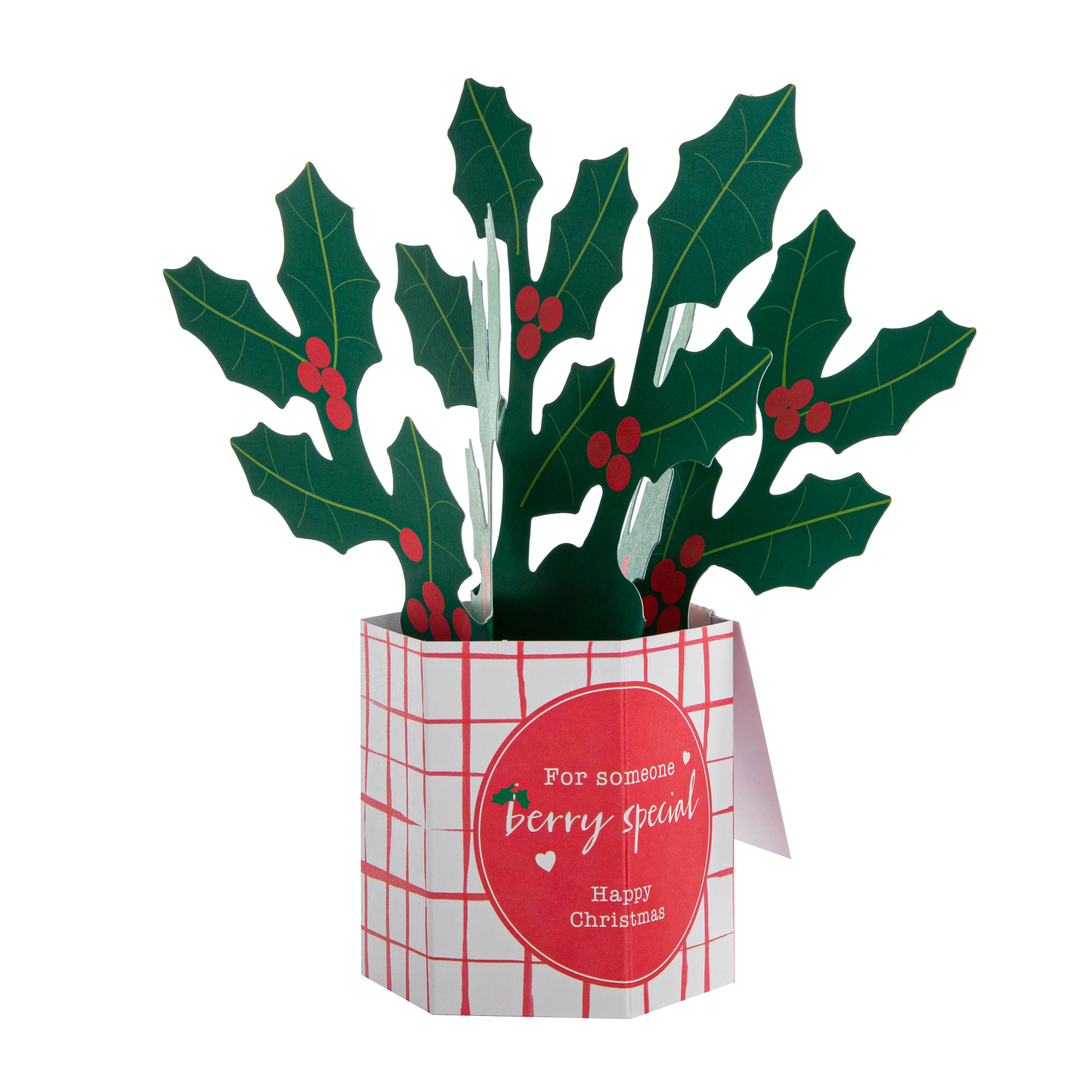 Christmas Paper Wonder Card - 3D Pop Up Holly Bush Design - Image 2