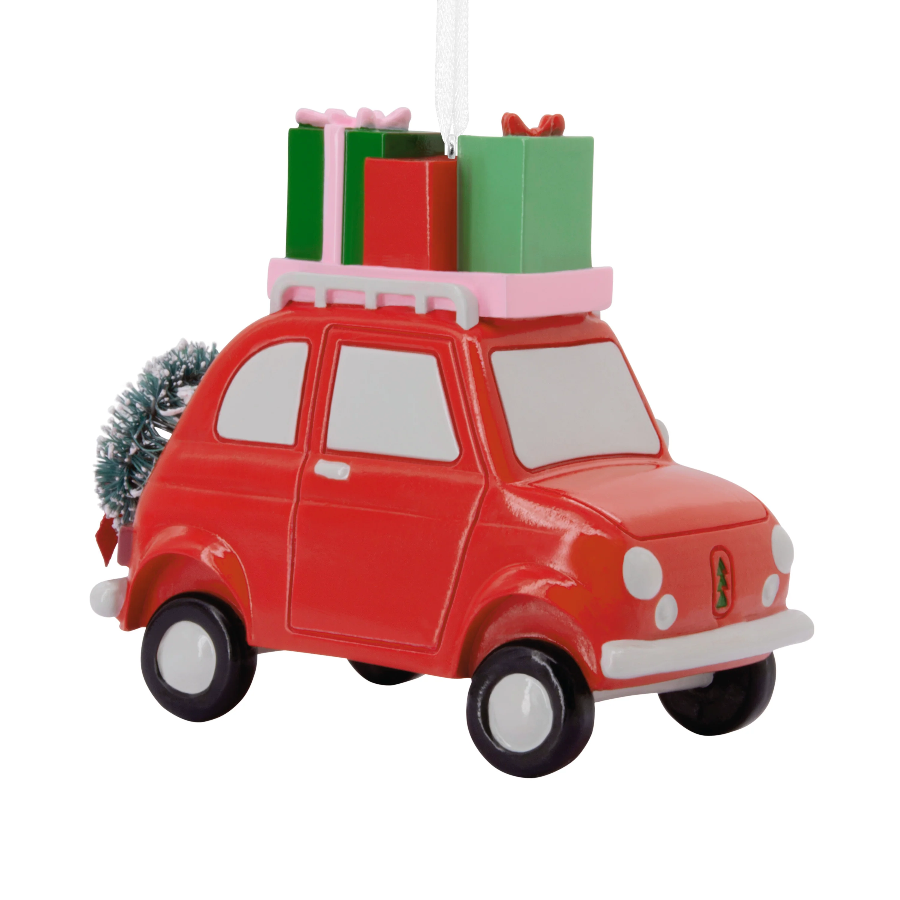 Collectable Christmas Hanging Ornament - Red Car with Gifts & Wreath