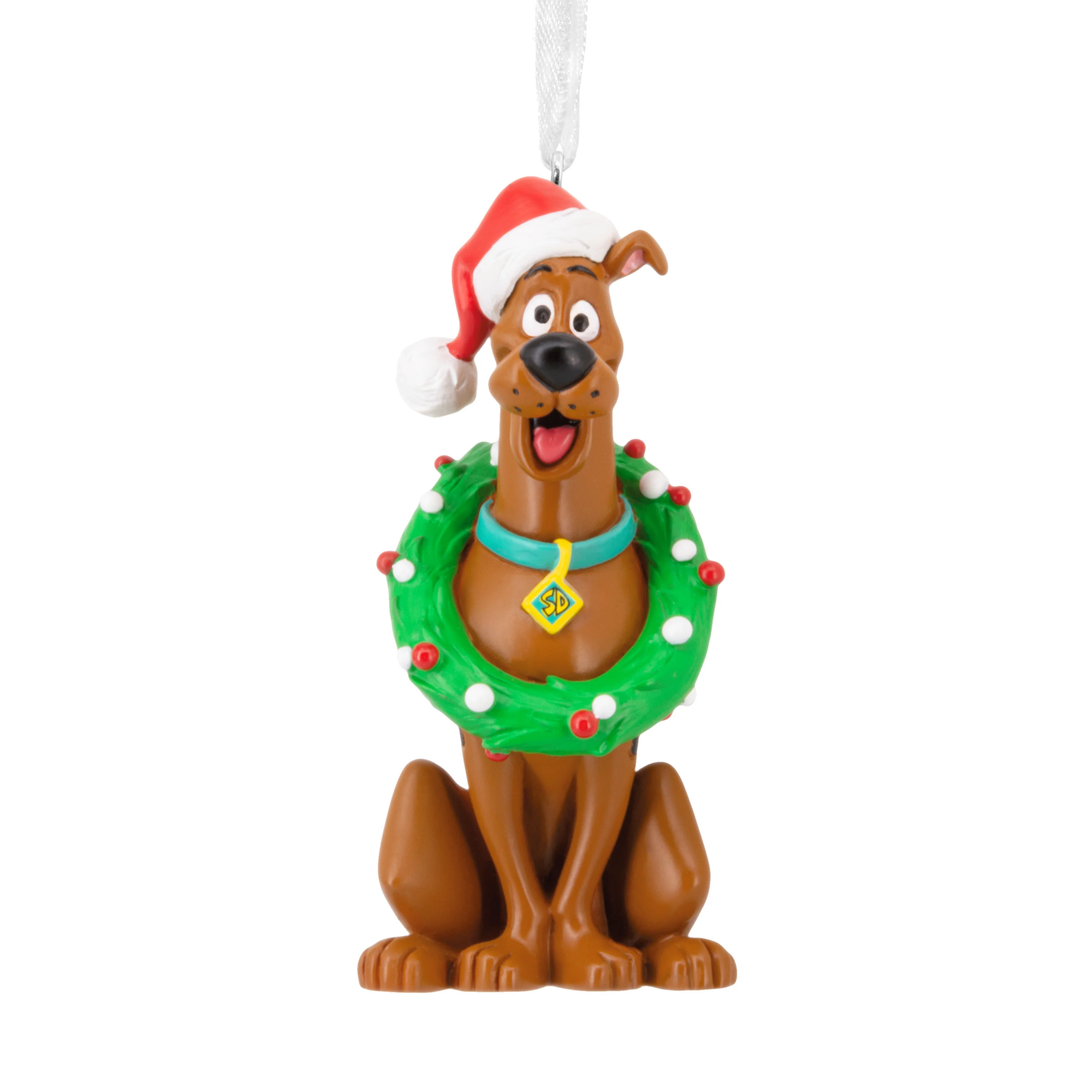 Collectable Scooby-Doo Hanging Ornament - Scooby-Doo with Wreath & Santa Hat