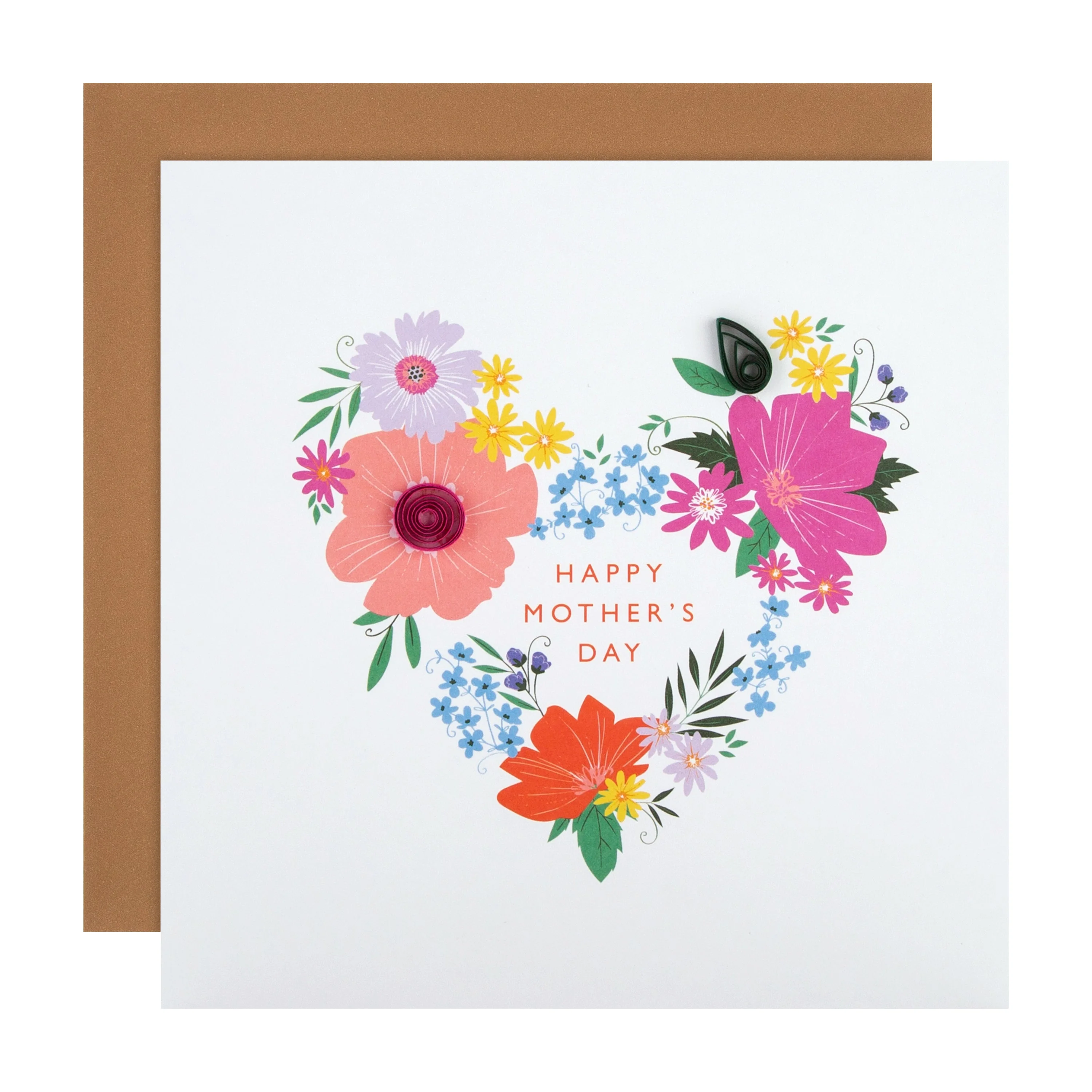 Contemporary Mother's Day Card - Floral Heart Design with Quilled Paper Details