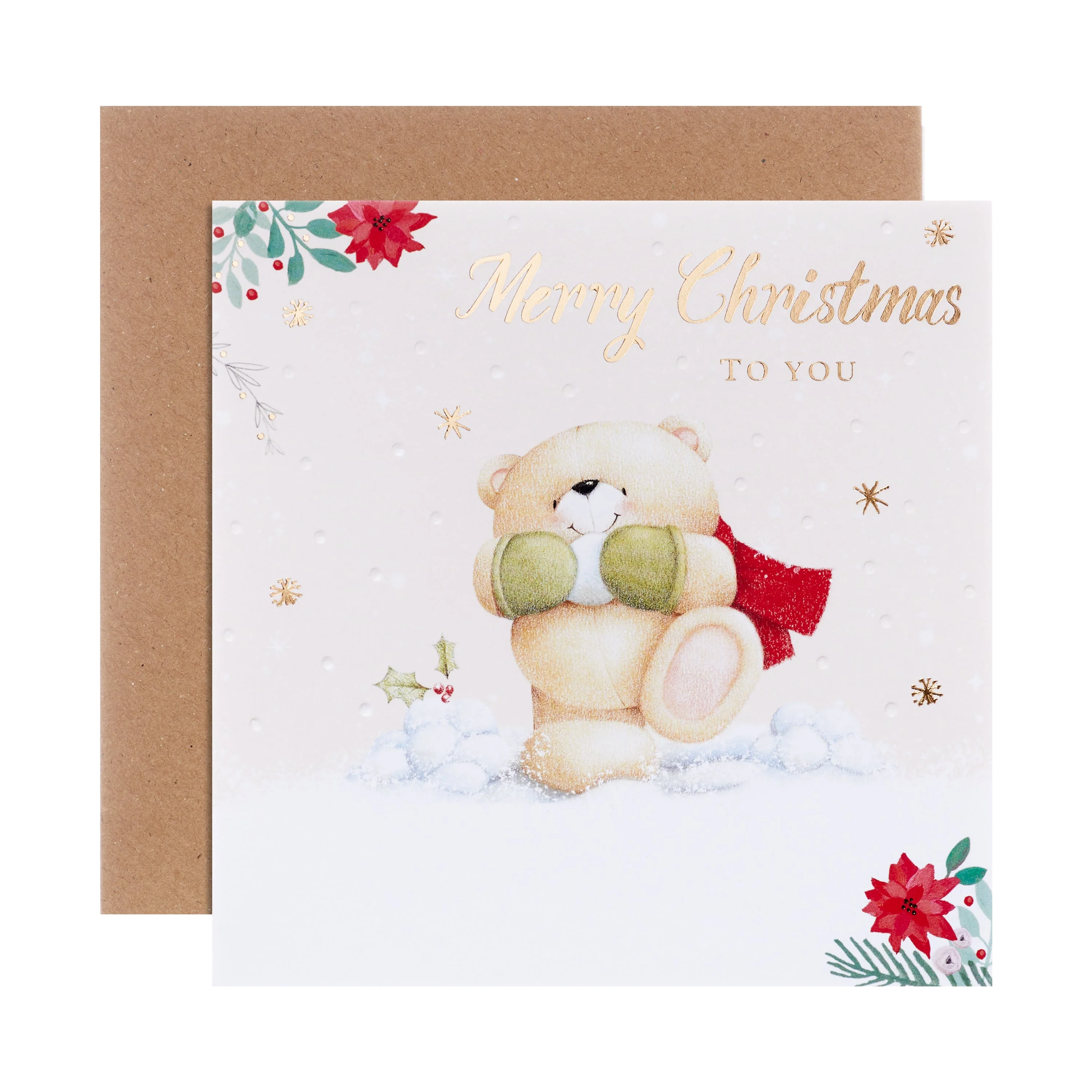 Cute Forever Friends Christmas Card - Classic Seasonal Design with Gold Foil Details