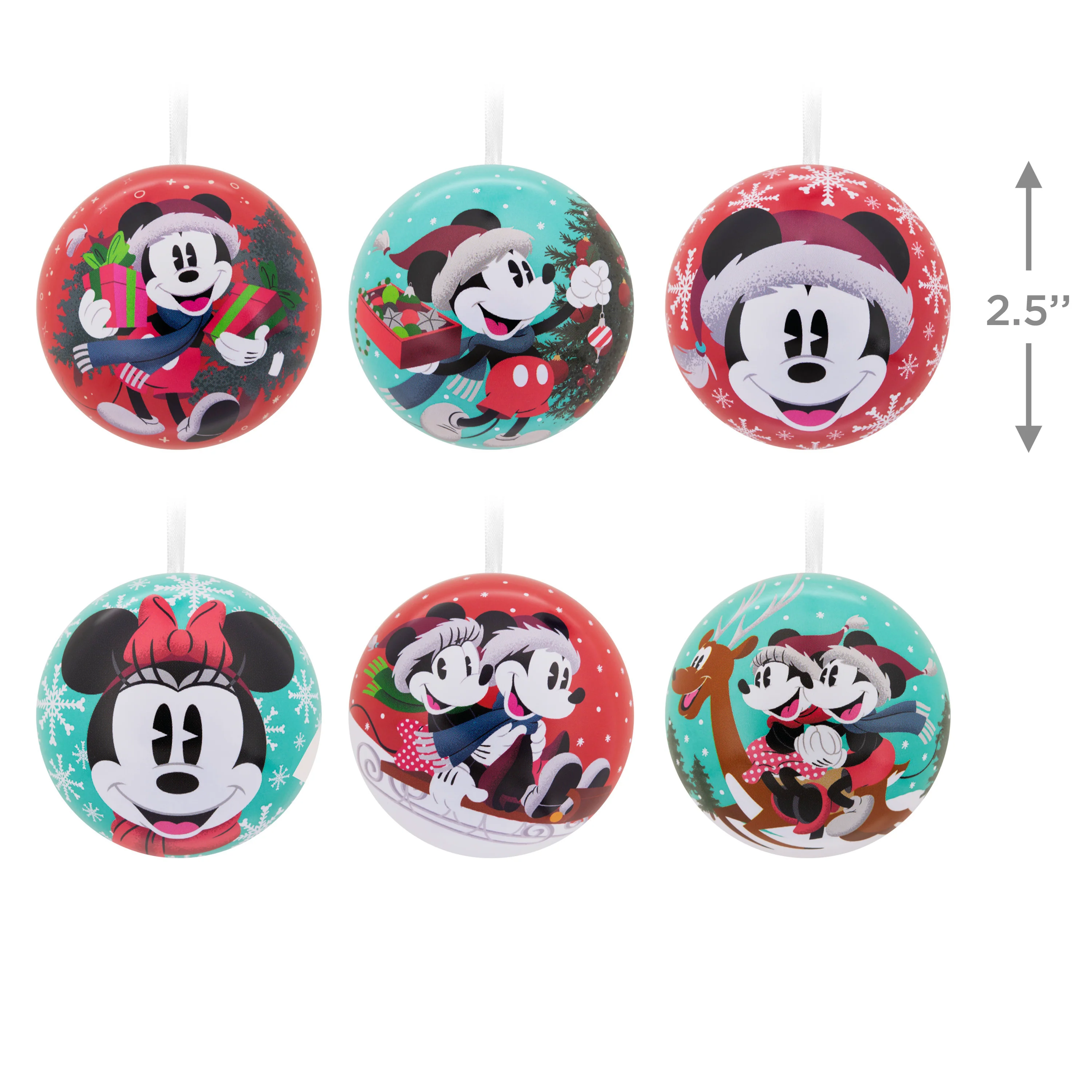 Disney Mickey & Minnie Mouse Tin Bauble Christmas Ornaments, Pack of 12 - Image 3