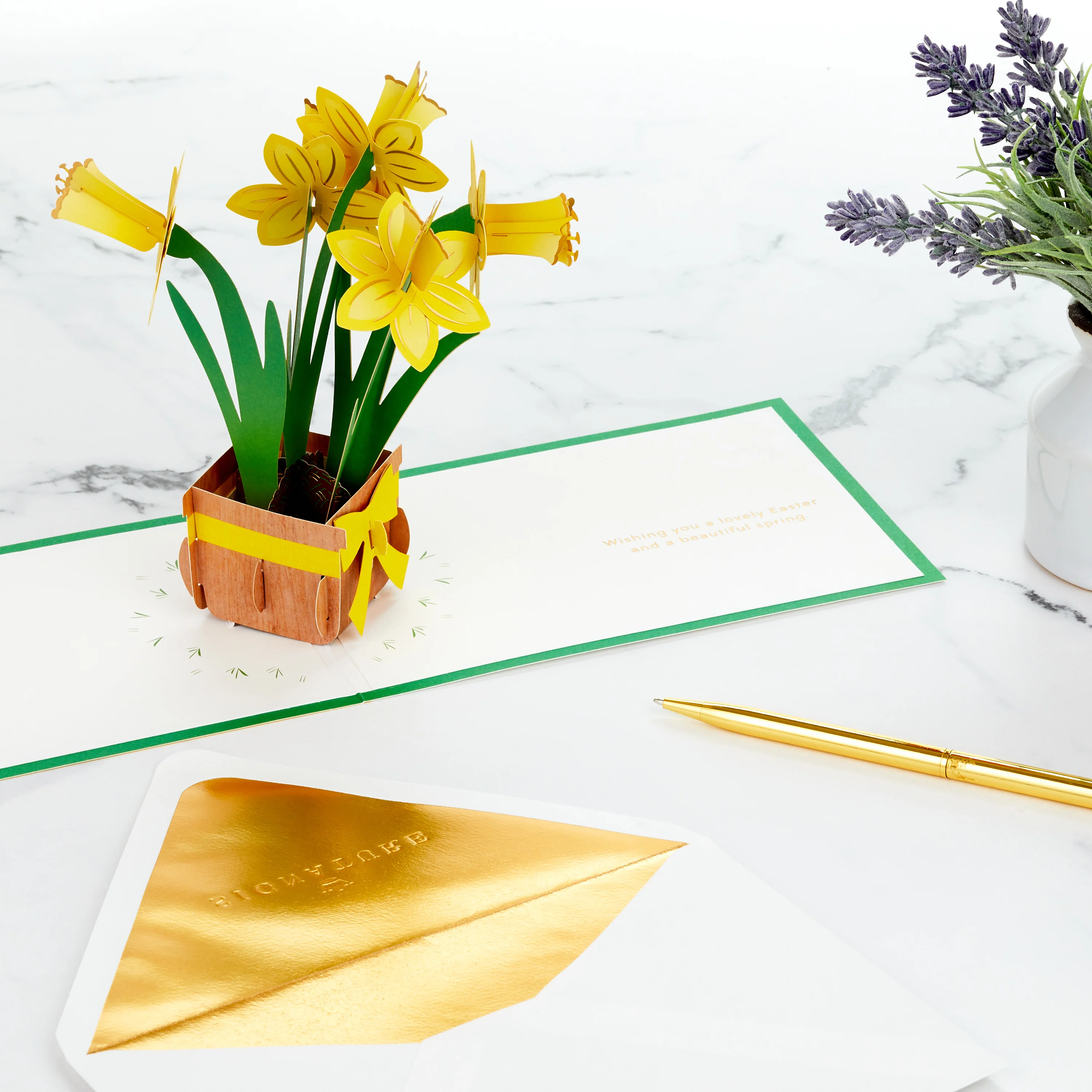 Easter Card - 3D Pop-Up Yellow Daffodils Design - Image 6