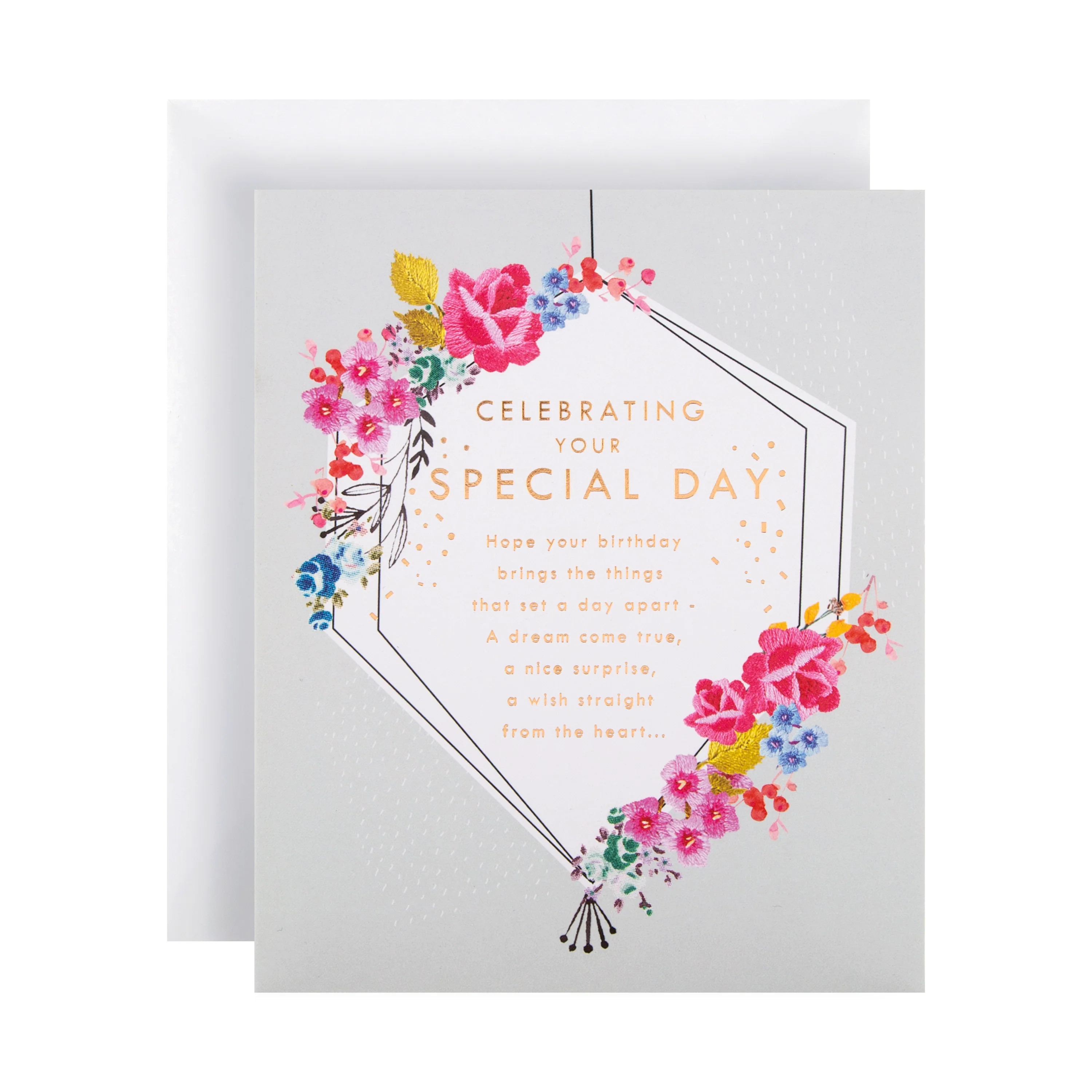 General Birthday Card - Floral Design with Gold Foil Highlights