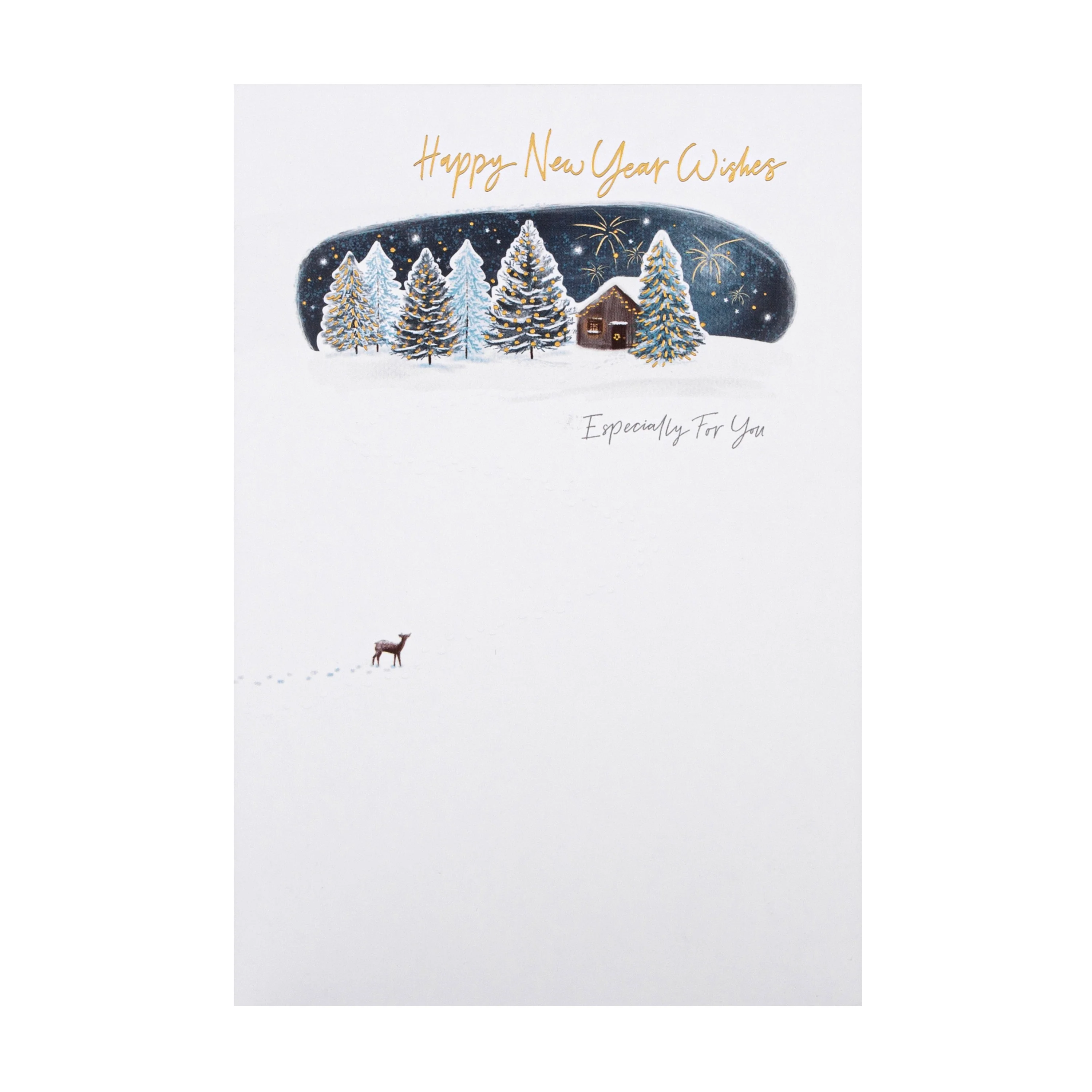 Happy New Year Card - Classic Winter's Snowy Night Design with Gold Foil - Image 3