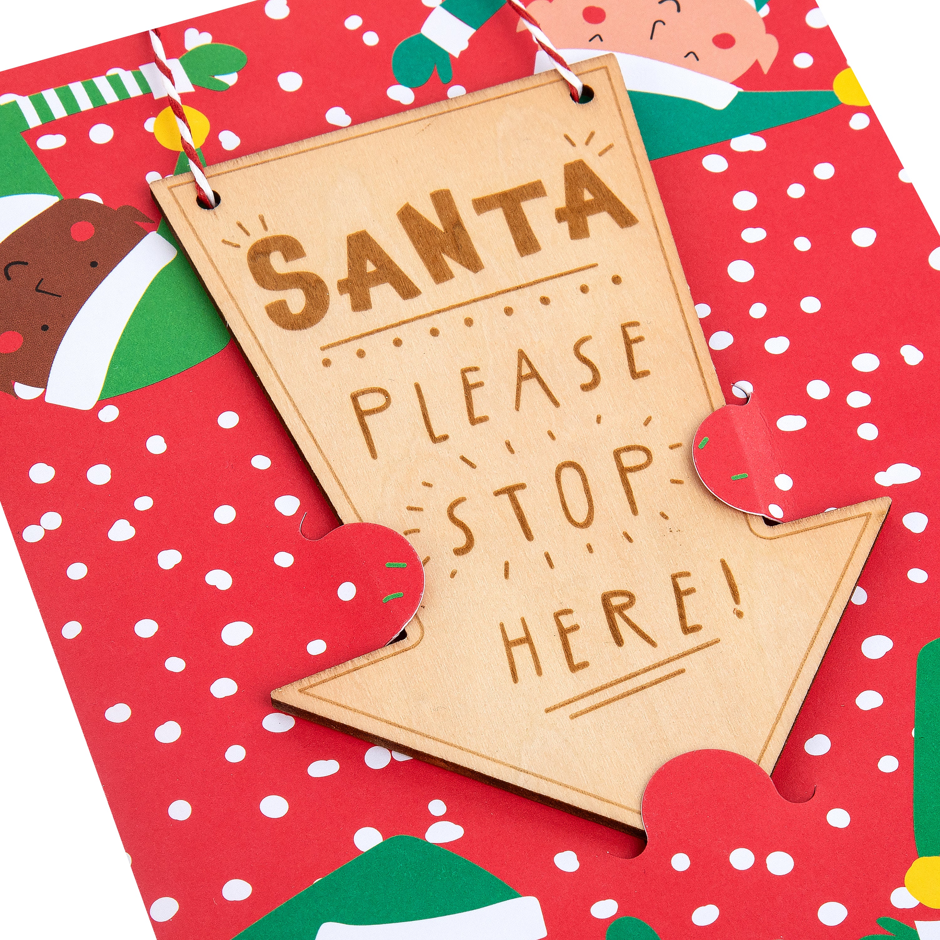 Kids Christmas Card - Cute Elves Design with Wooden Keepsake - Image 6