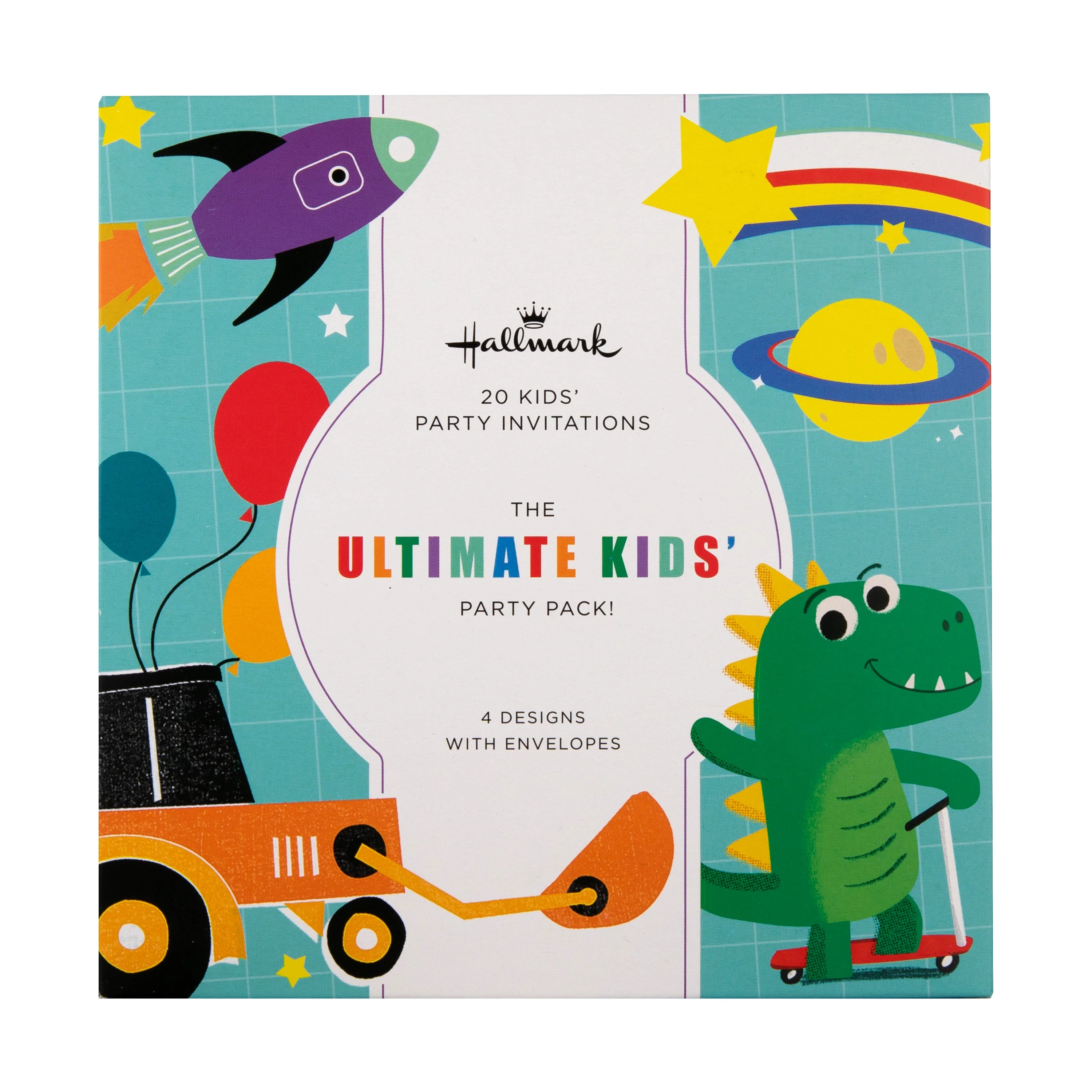 Kids Party Invitations Multipack - Pack of 20 Dinosaurs, Digger, Rocket Ship Designs - Image 7