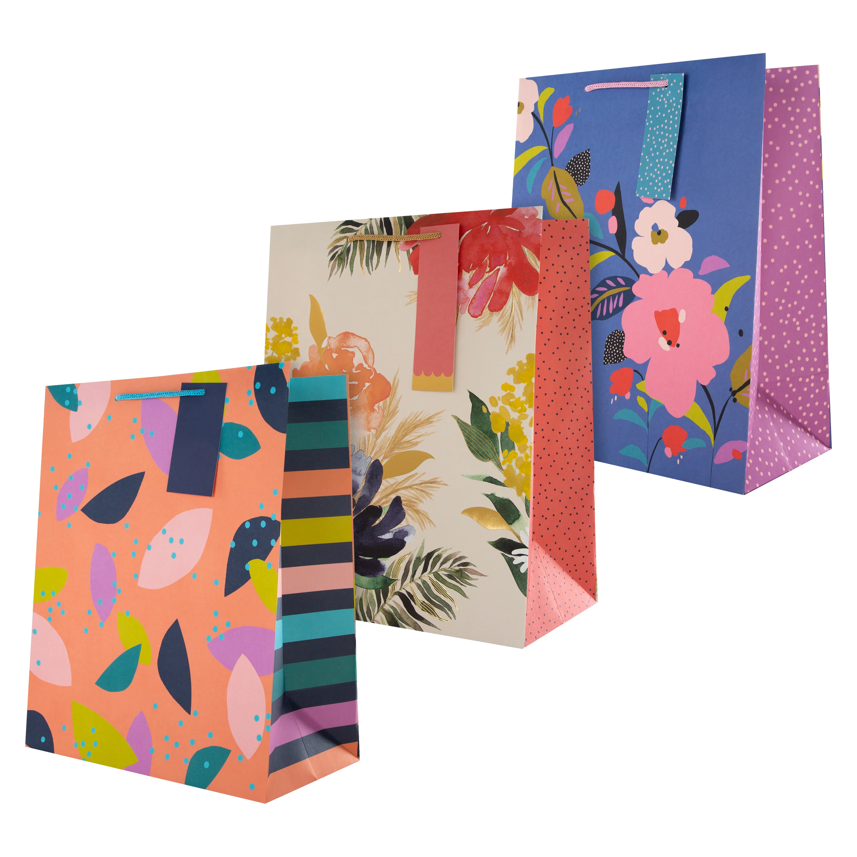 Large Any Occasion Gift Bag Pack - 3 Bags in 3 Classic Floral Designs