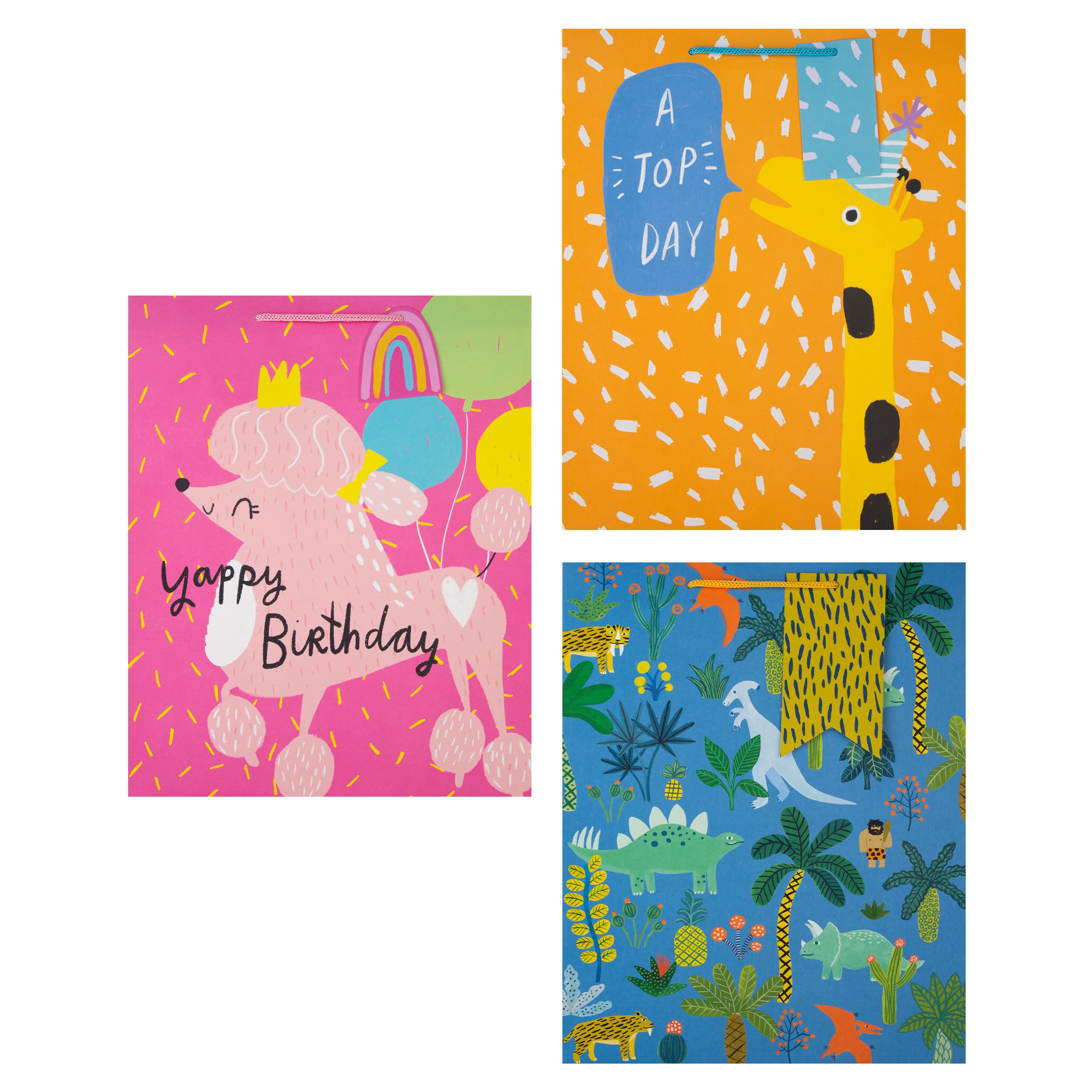 Large Any Occasion Kids Gift Bag Pack - 3 Bags in 3 Classic Fun Illustrated Designs - Image 2