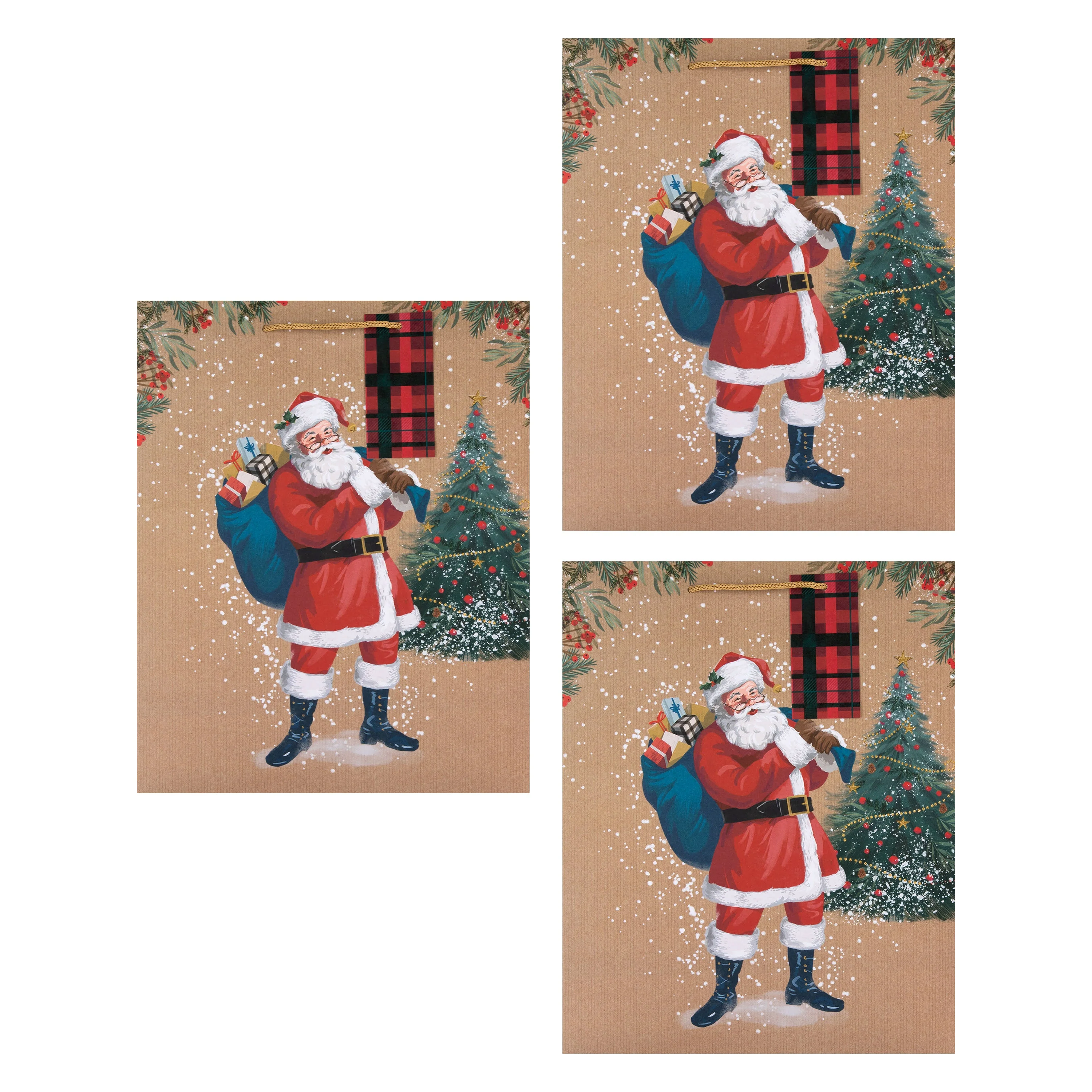 Large Christmas Gift Bags - Pack of 3 Traditional Santa Design - Image 2
