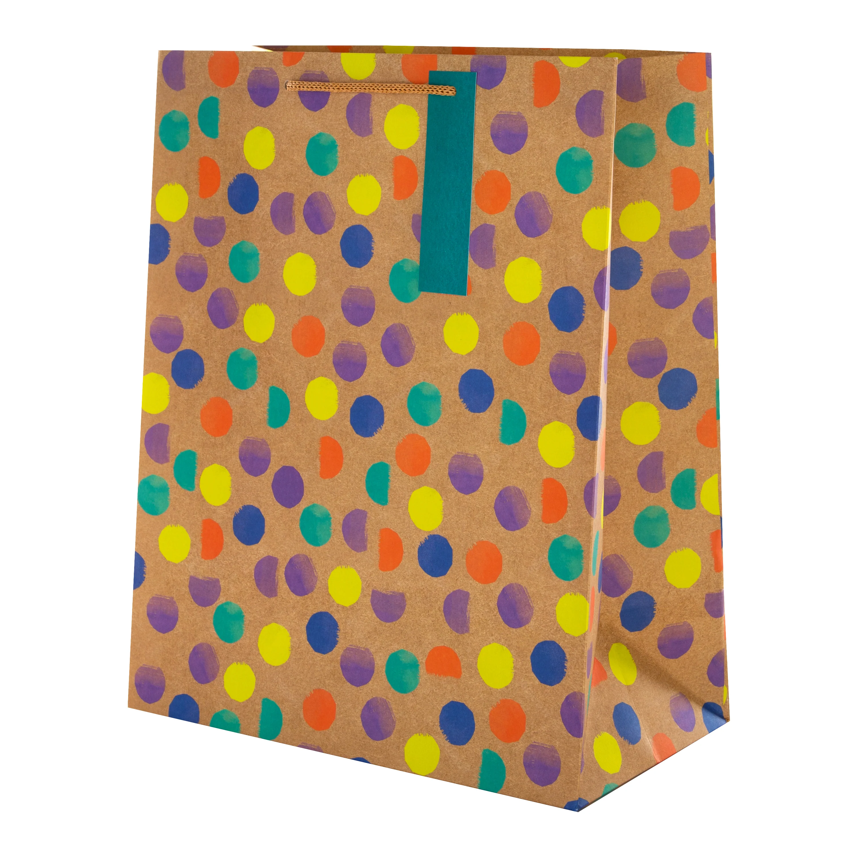 Large Gift Bag - Kraft Colourful Spots Design