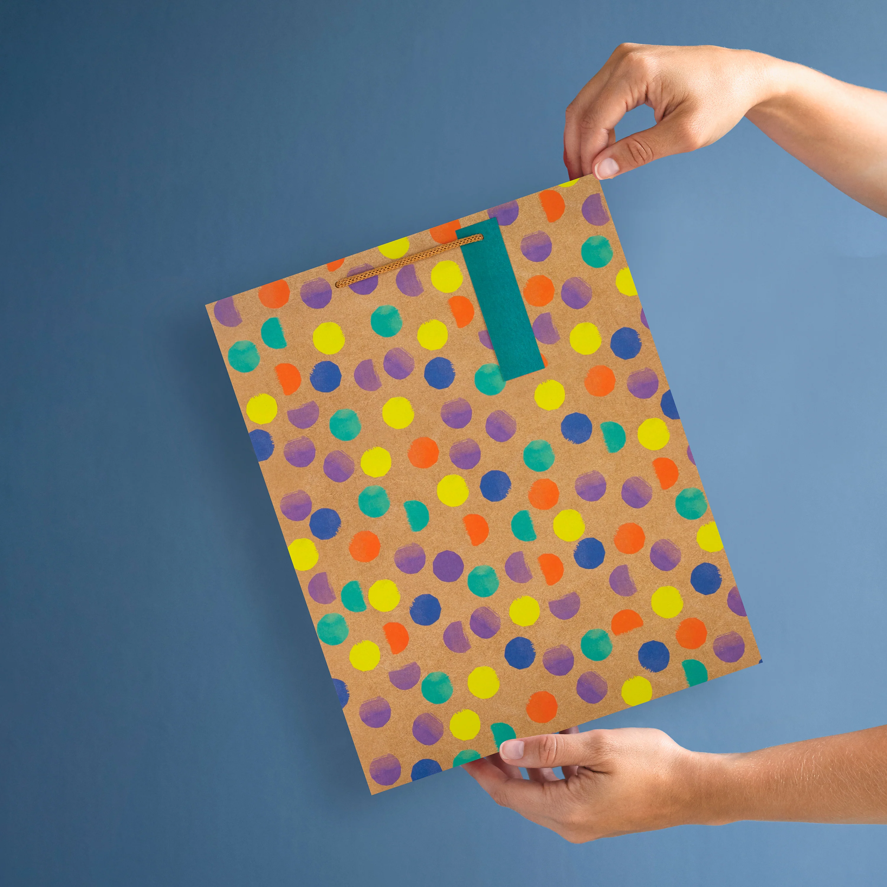 Large Gift Bag - Kraft Colourful Spots Design - Image 2