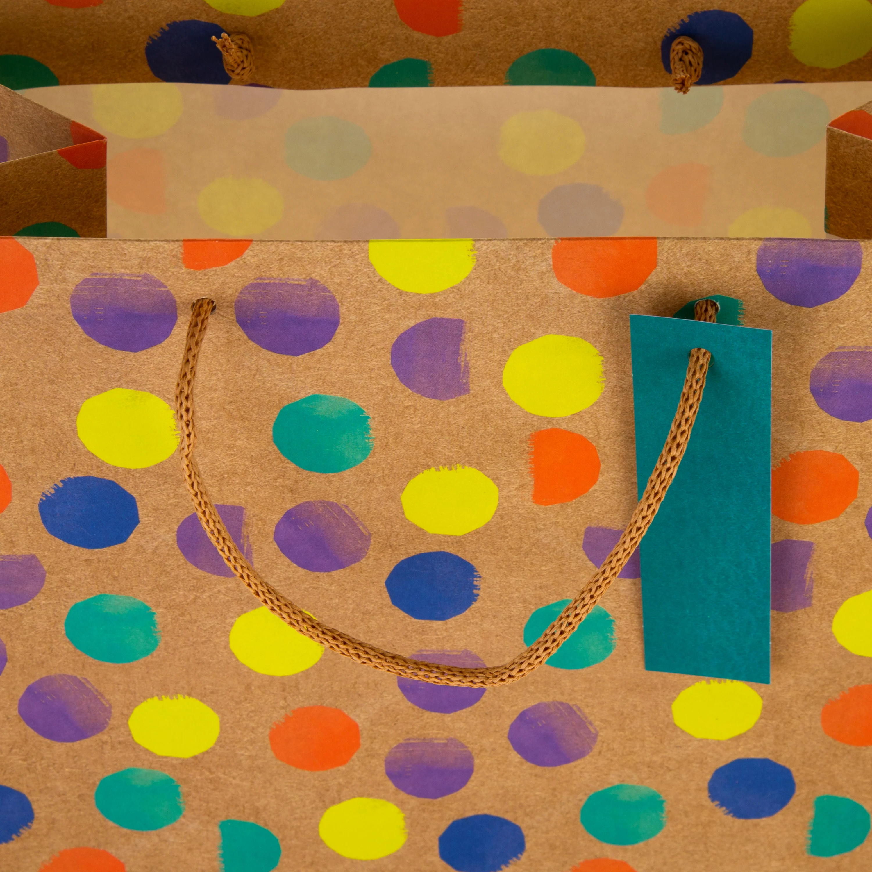 Large Gift Bag - Kraft Colourful Spots Design - Image 6