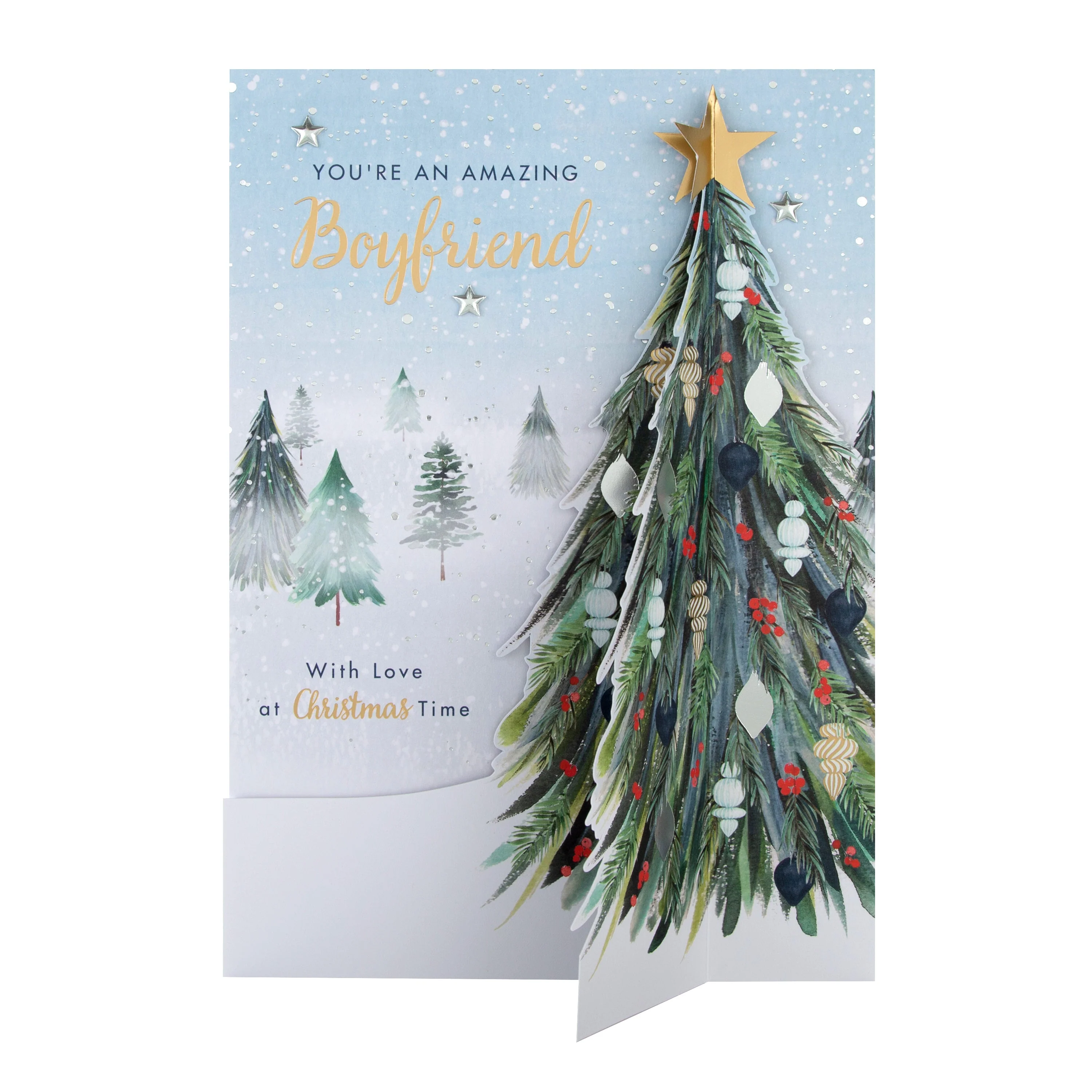 Large Luxury Boxed Christmas Card for Boyfriend - Classic Winter Scene with Tree Design - Image 5