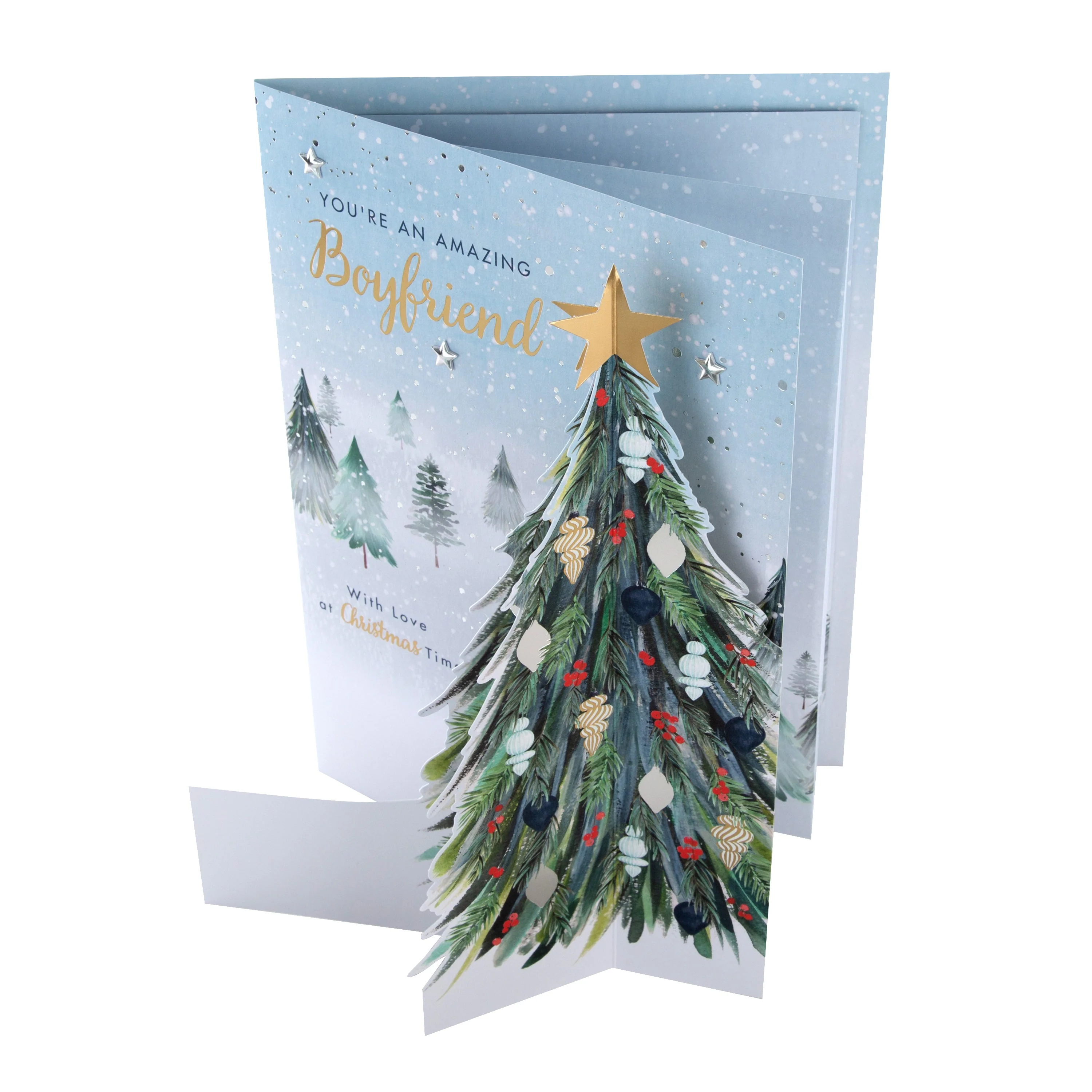 Large Luxury Boxed Christmas Card for Boyfriend - Classic Winter Scene with Tree Design - Image 6
