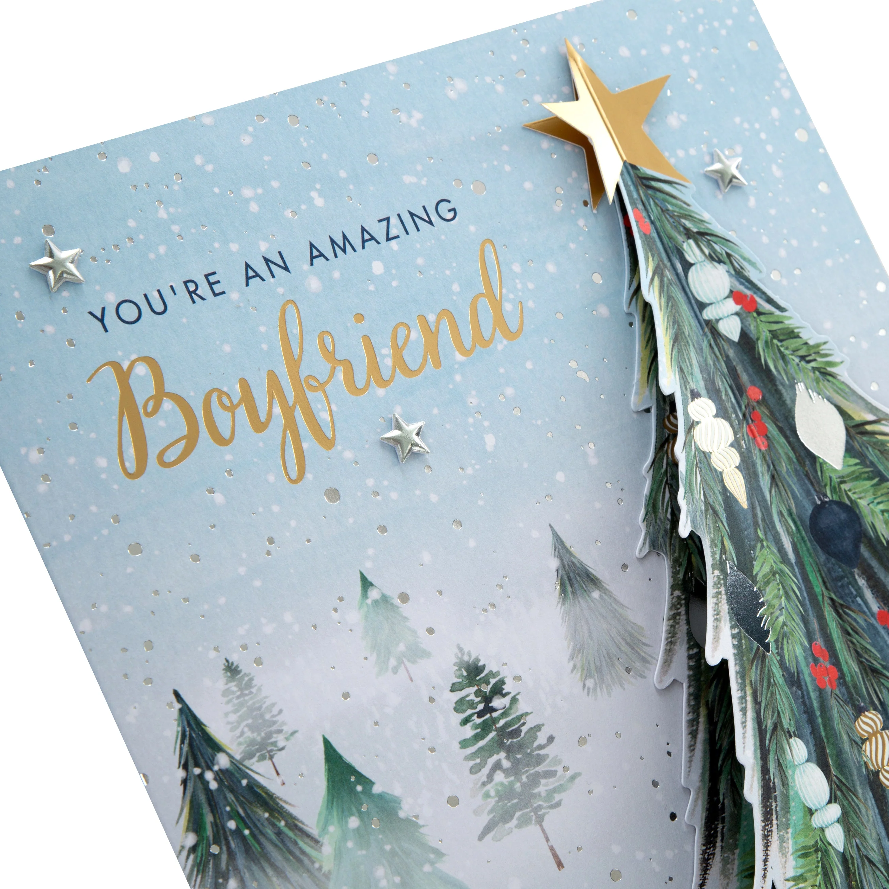 Large Luxury Boxed Christmas Card for Boyfriend - Classic Winter Scene with Tree Design - Image 7