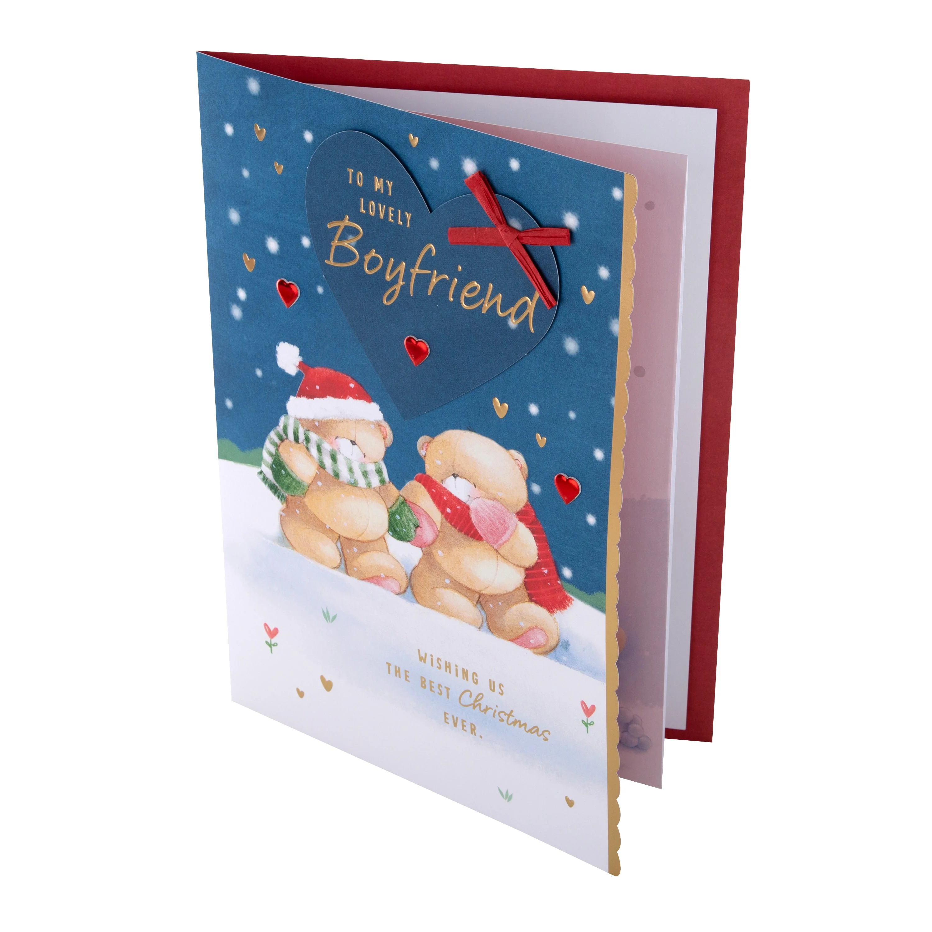 Large Luxury Boxed Christmas Card for Boyfriend - Cute Forever Friends Winter Love Design - Image 6