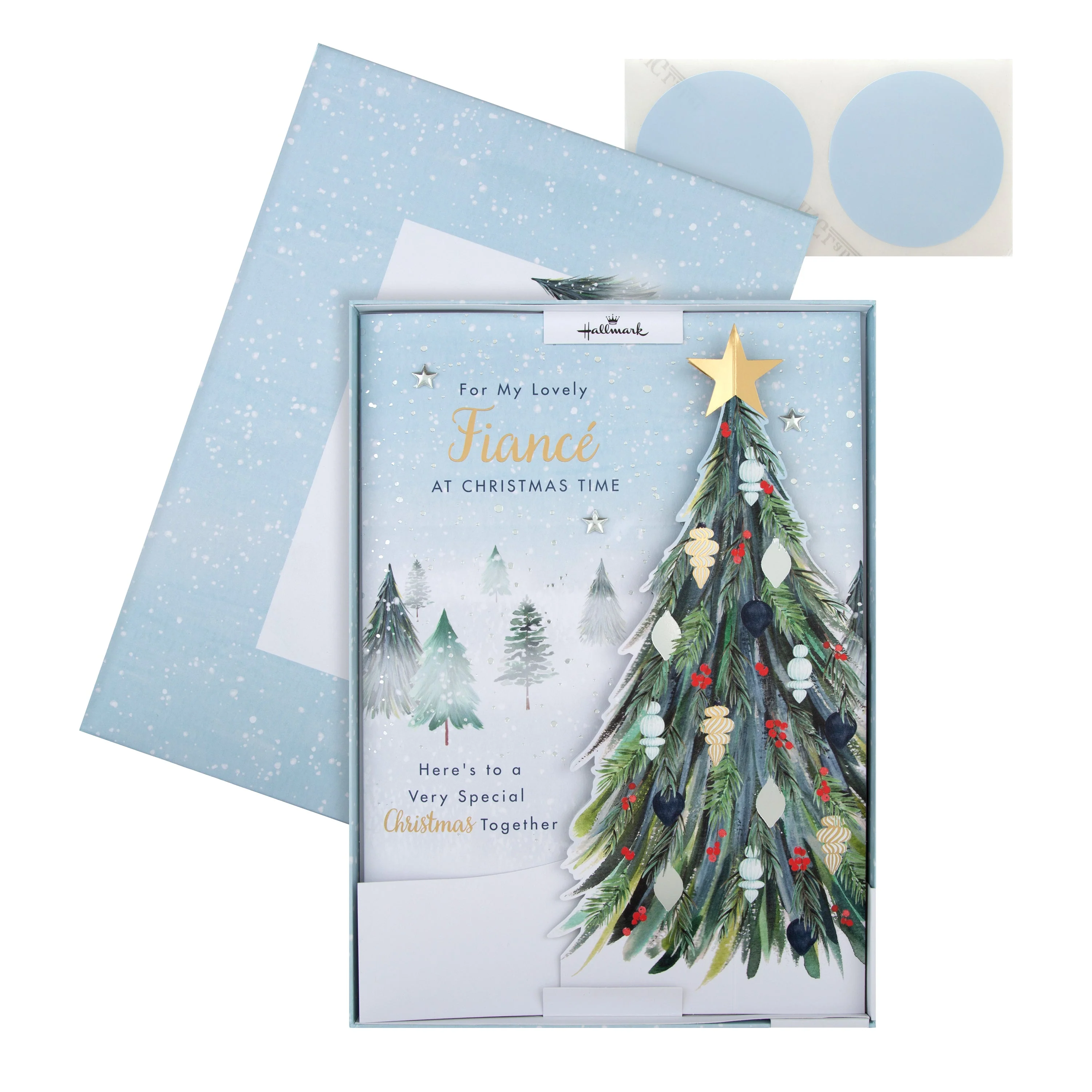 Large Luxury Boxed Christmas Card for Fiancé - Classic Winter Scene with Tree Design - Image 2