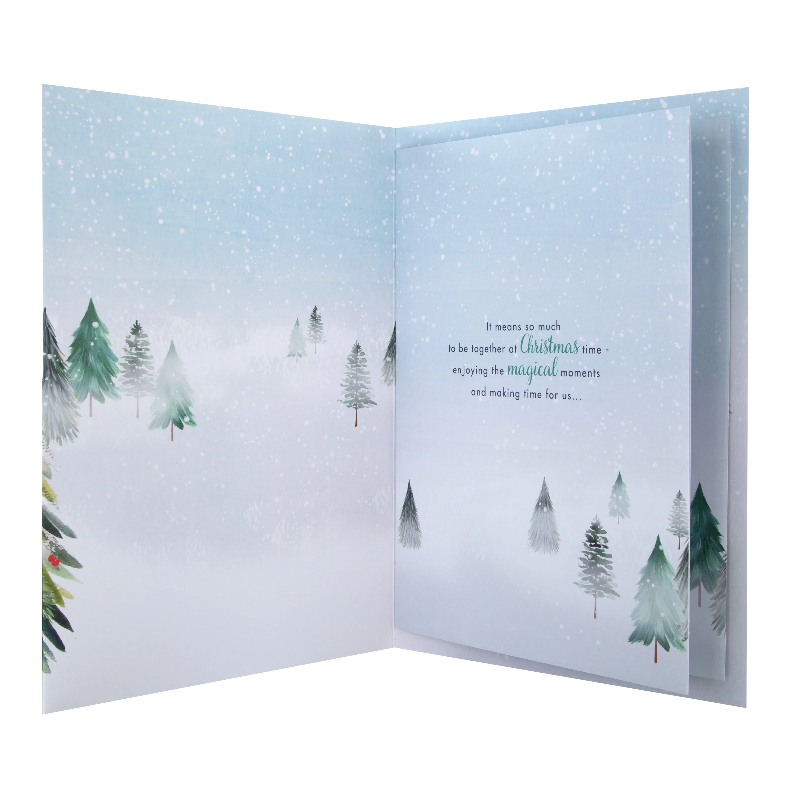 Large Luxury Boxed Christmas Card for Fiancé - Classic Winter Scene with Tree Design - Image 3