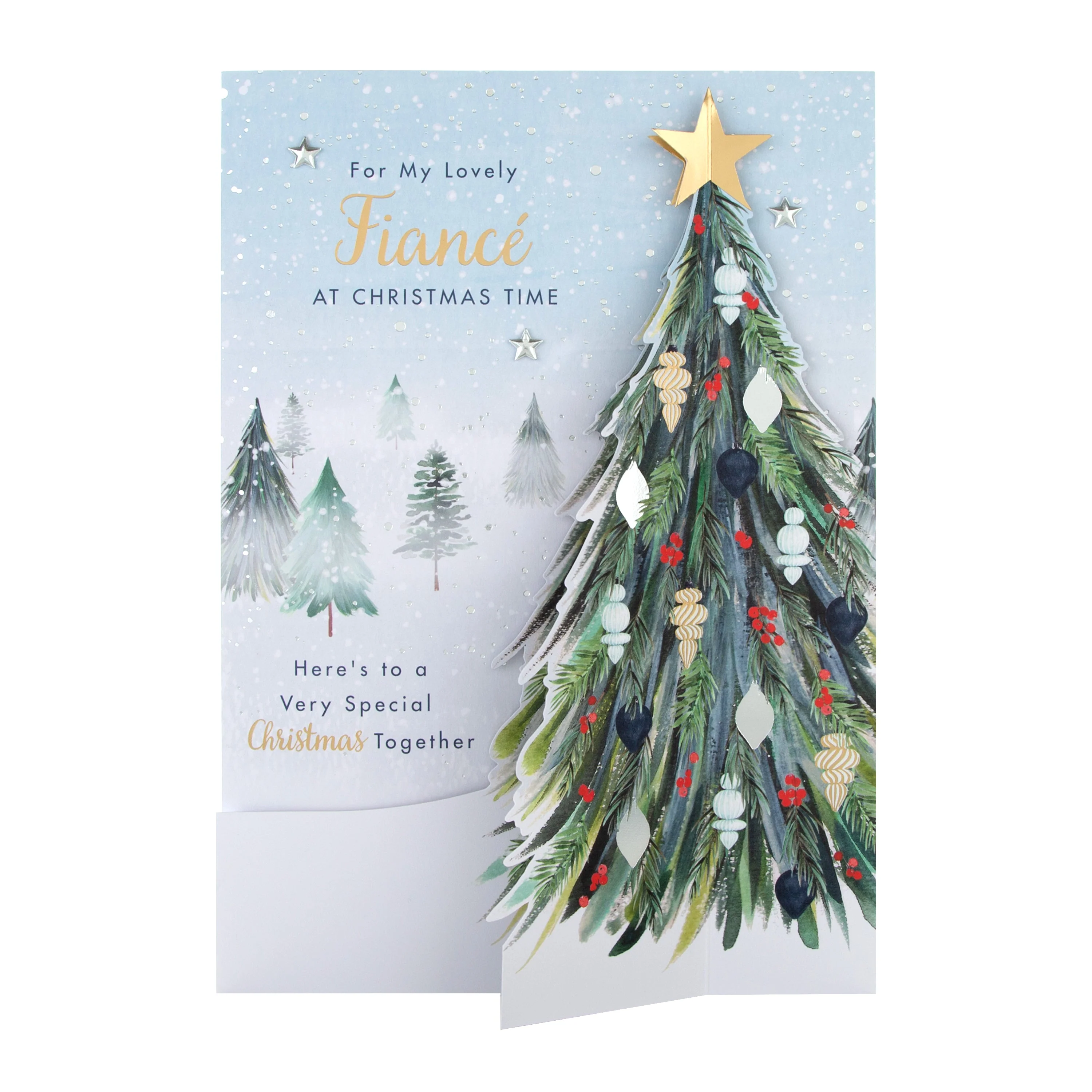 Large Luxury Boxed Christmas Card for Fiancé - Classic Winter Scene with Tree Design - Image 5