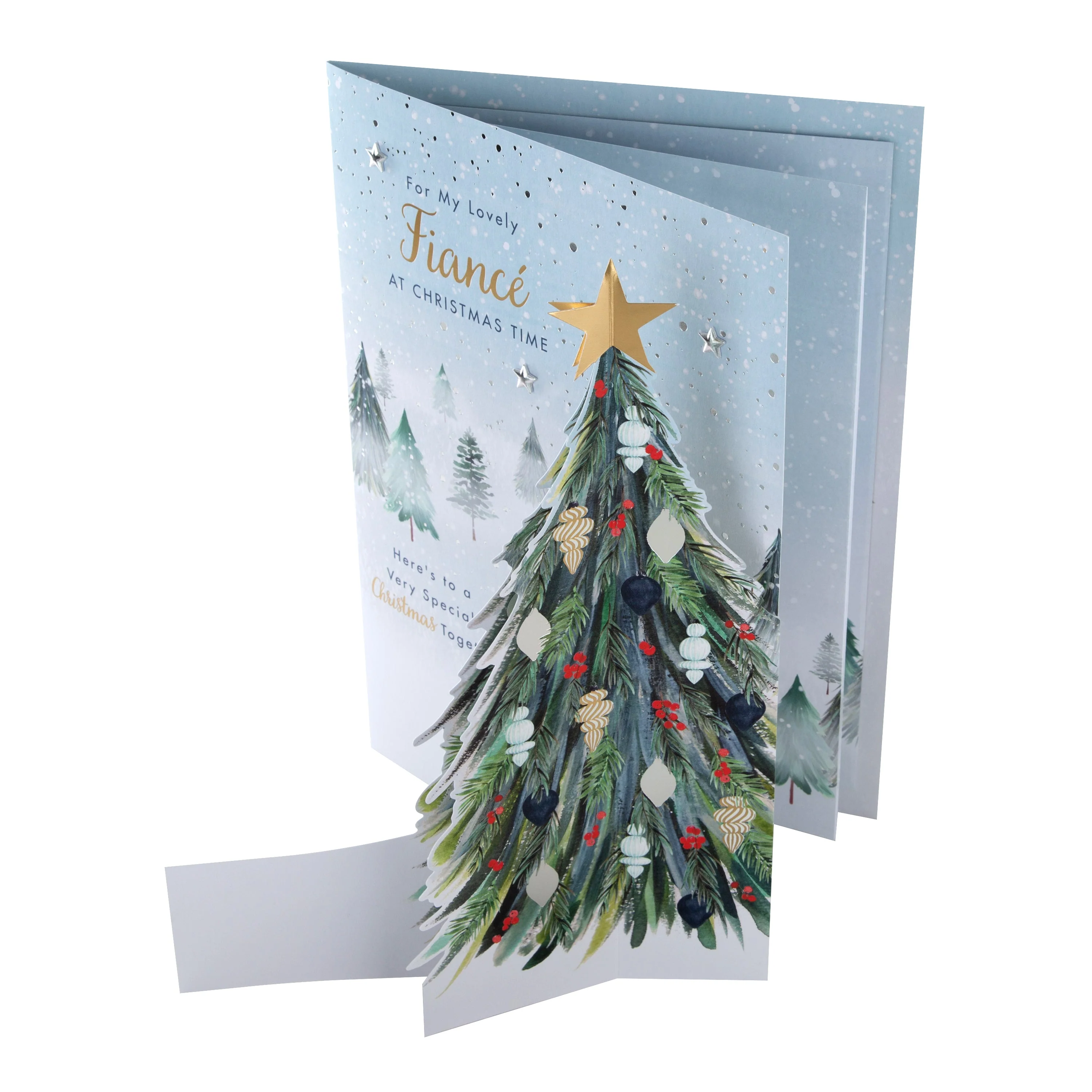 Large Luxury Boxed Christmas Card for Fiancé - Classic Winter Scene with Tree Design - Image 6