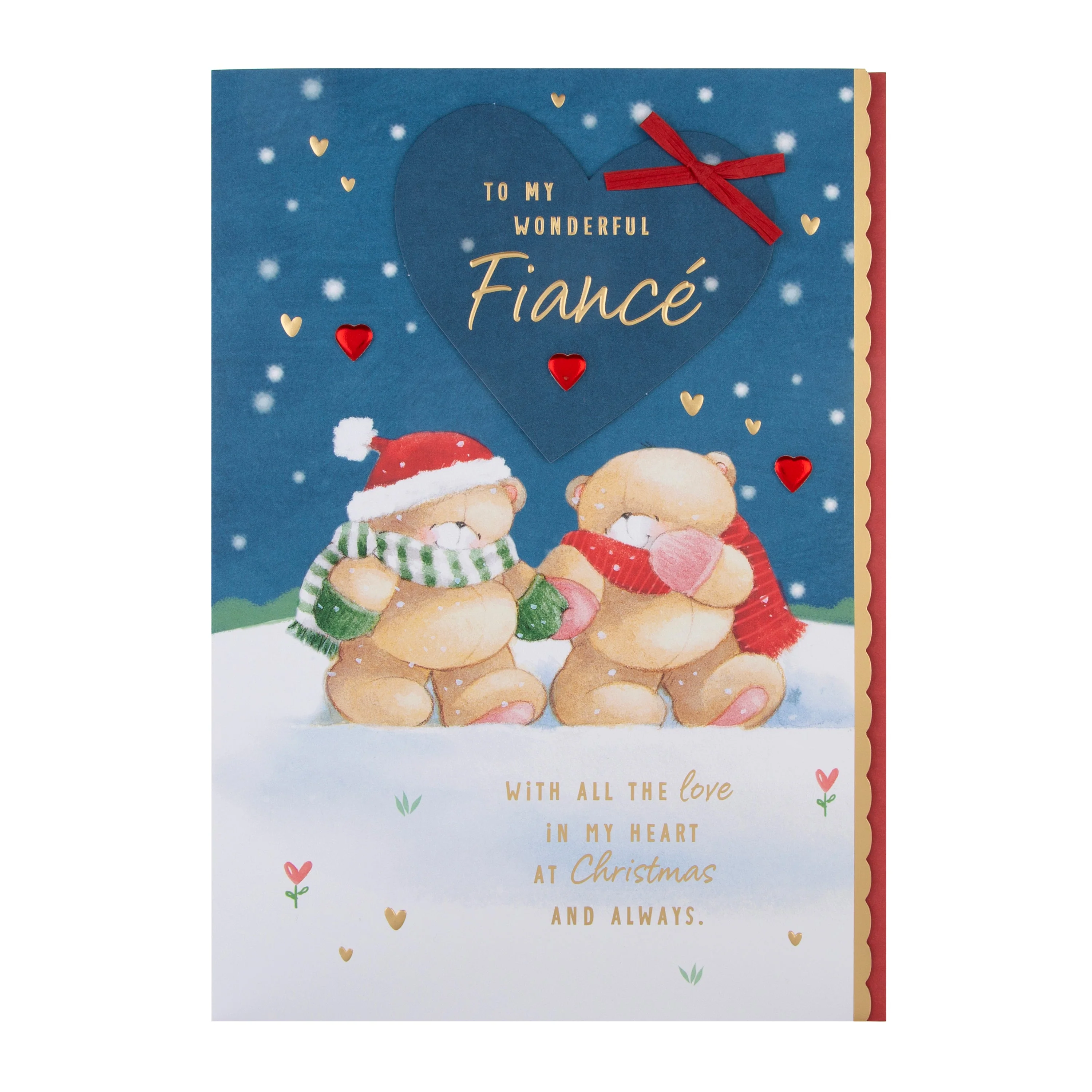 Large Luxury Boxed Christmas Card for Fiancé - Cute Forever Friends Winter Love Design - Image 5