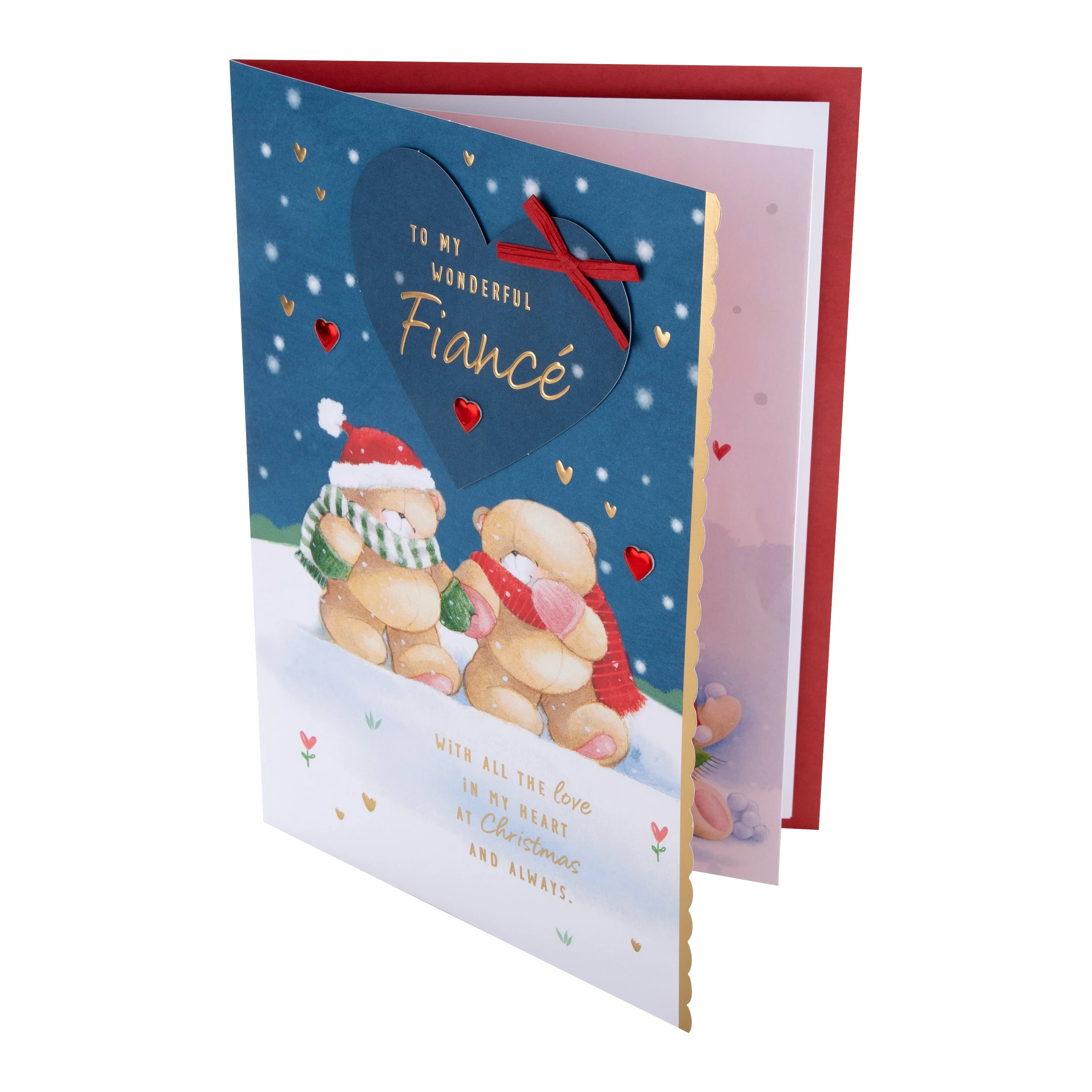 Large Luxury Boxed Christmas Card for Fiancé - Cute Forever Friends Winter Love Design - Image 6