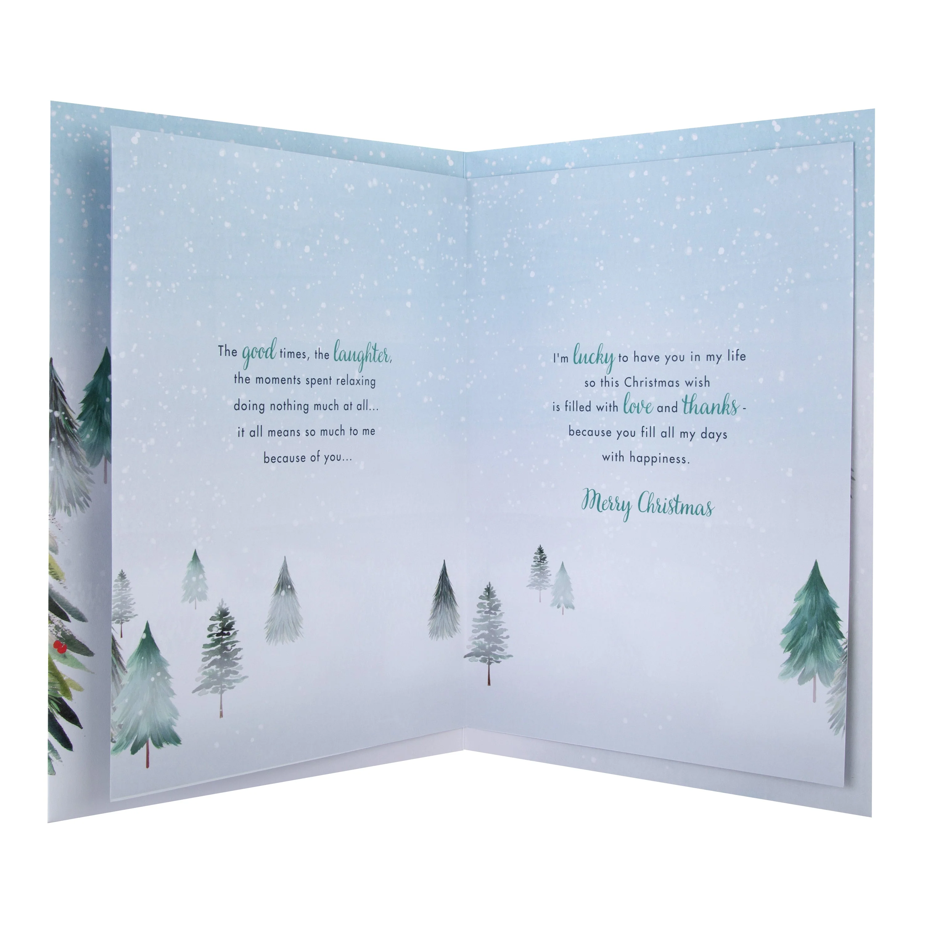 Large Luxury Boxed Christmas Card for Fiancée - Classic Winter Scene with Tree Design - Image 4