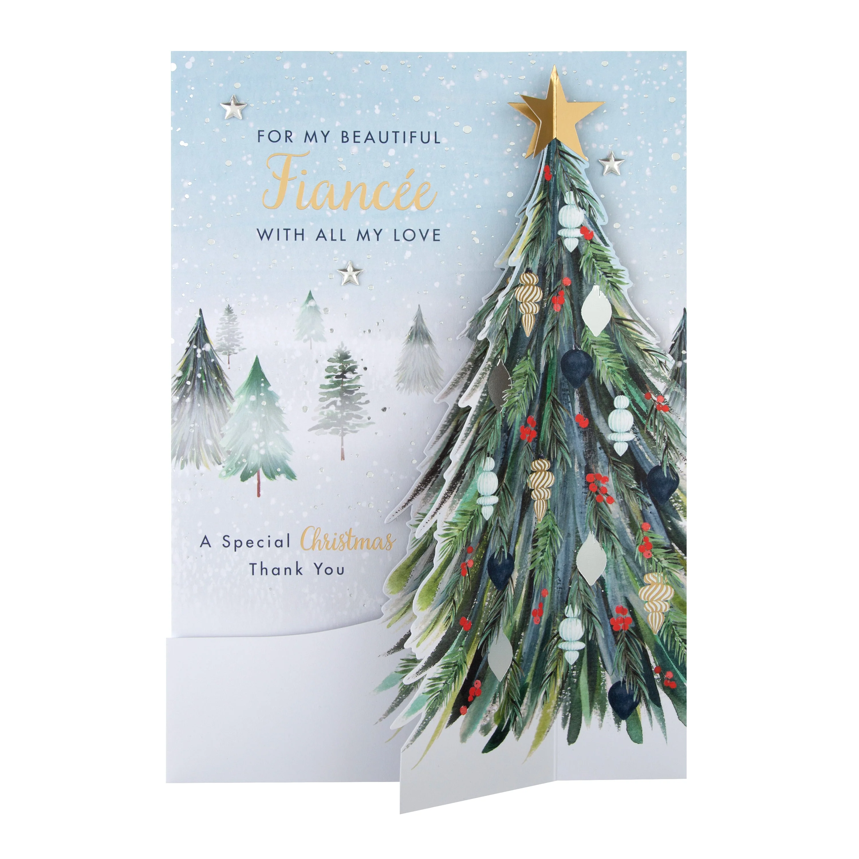 Large Luxury Boxed Christmas Card for Fiancée - Classic Winter Scene with Tree Design - Image 5