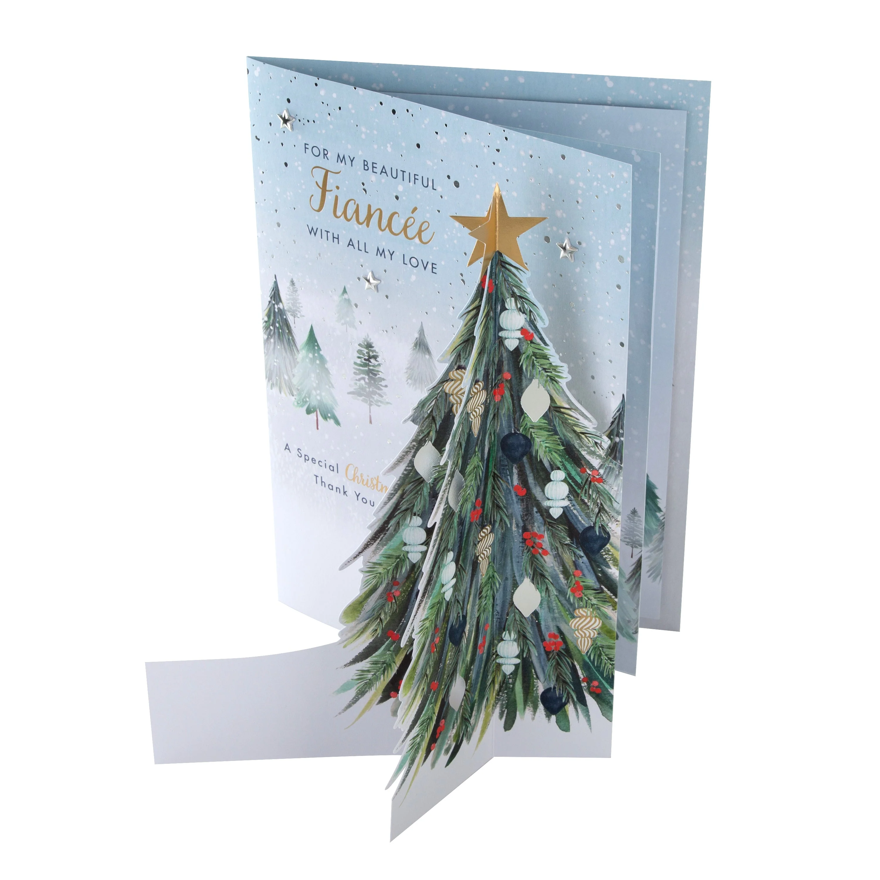 Large Luxury Boxed Christmas Card for Fiancée - Classic Winter Scene with Tree Design - Image 6